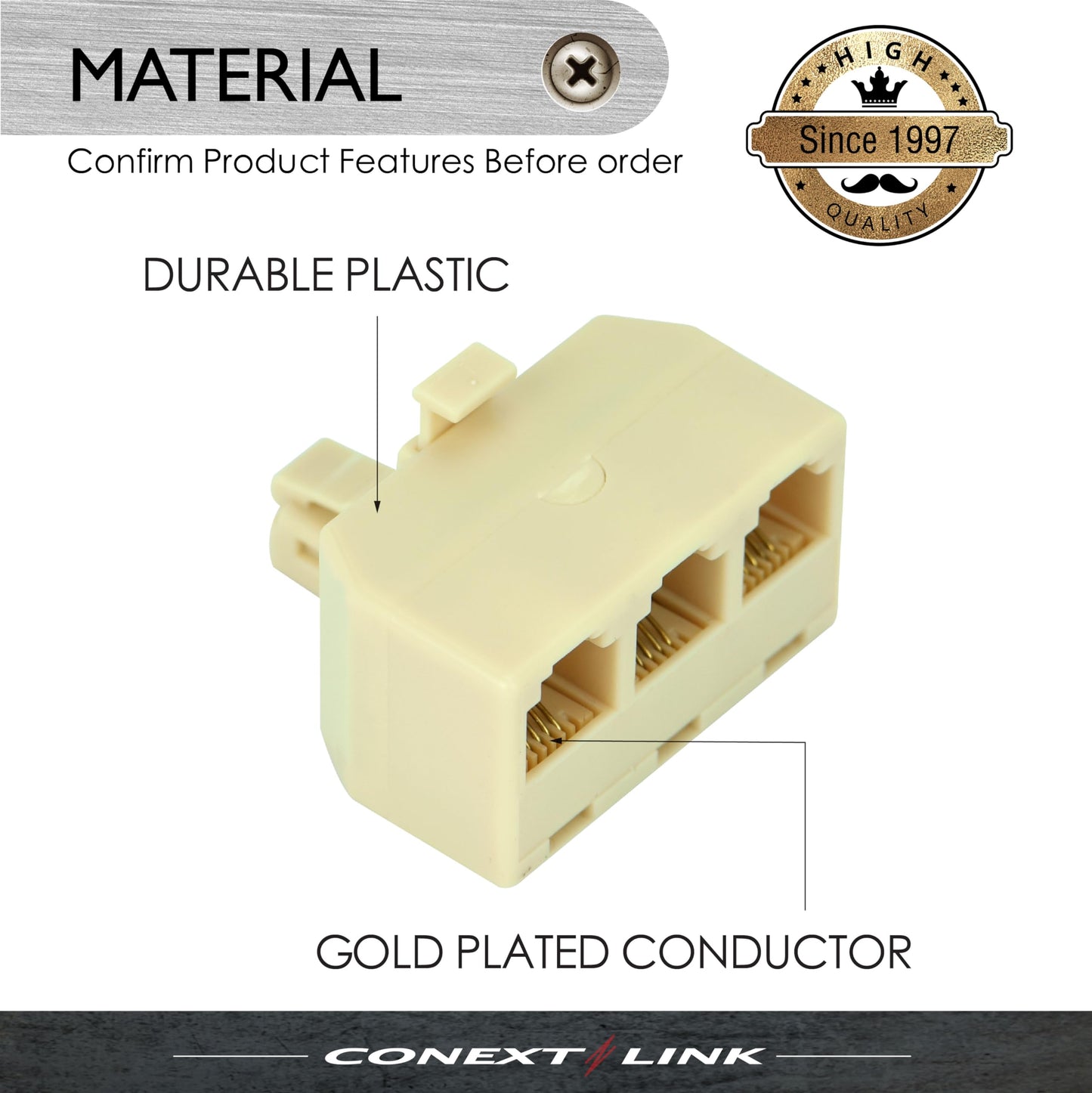 RJ11 6P4C Telephone/Phone Line 1 Male to 3 Female Modular T Adapter