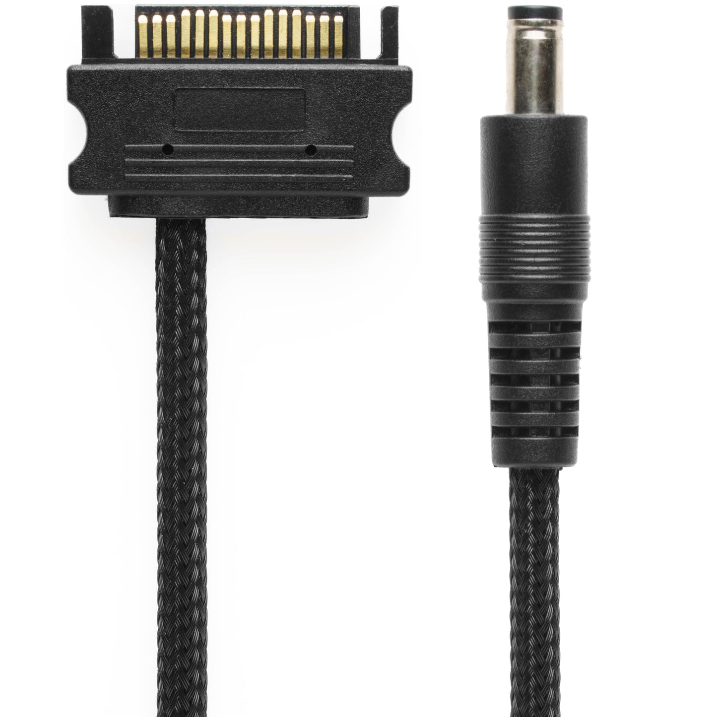 CRJ 15-Pin SATA to 12V DC Plug Adapter Cable - 12-inch (30cm), Black Sleeved - Electronics 12V 5.5mm x 2.1mm Barrel Plug Power Adapter from an ATX