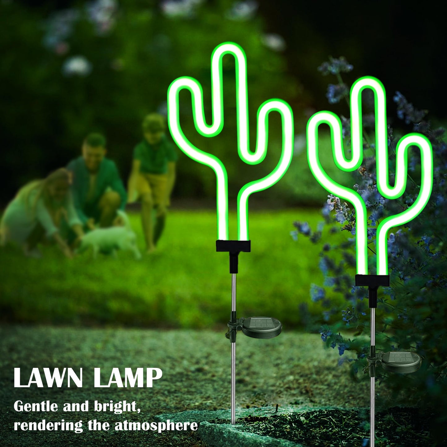 SunKite Cactus Solar Garden Stake Lights - Outdoor Waterproof Neon Lights for Garden, Yard, Lawn, Pathway, Patio, Backyard (2 Pack)