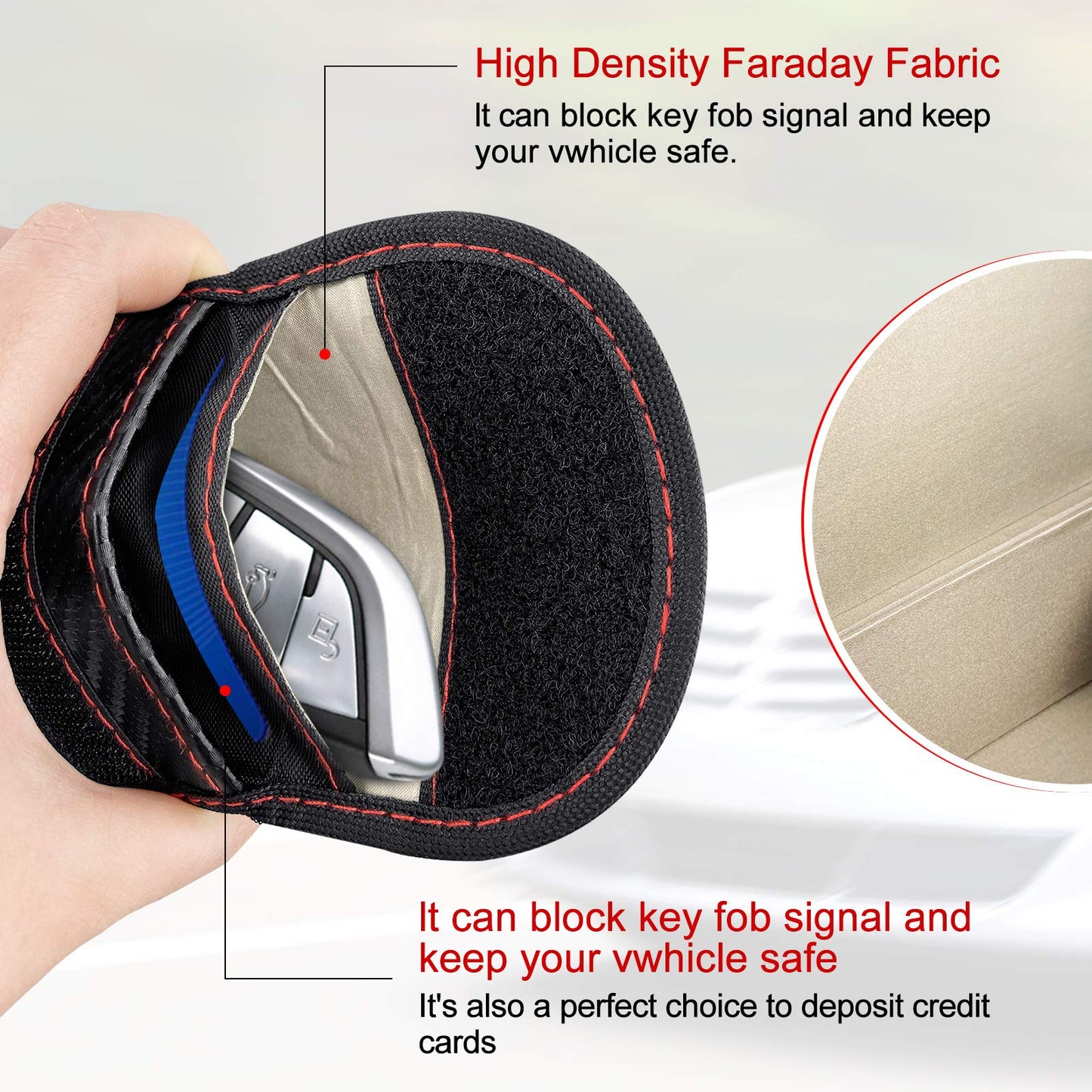 AtfArt 2 Pack Faraday Signal Lsolating Pouch with Hook Securing Keyring Signal Suppression Pouch for Car Keys Anti-Theft Keyless Entry Faraday Bag