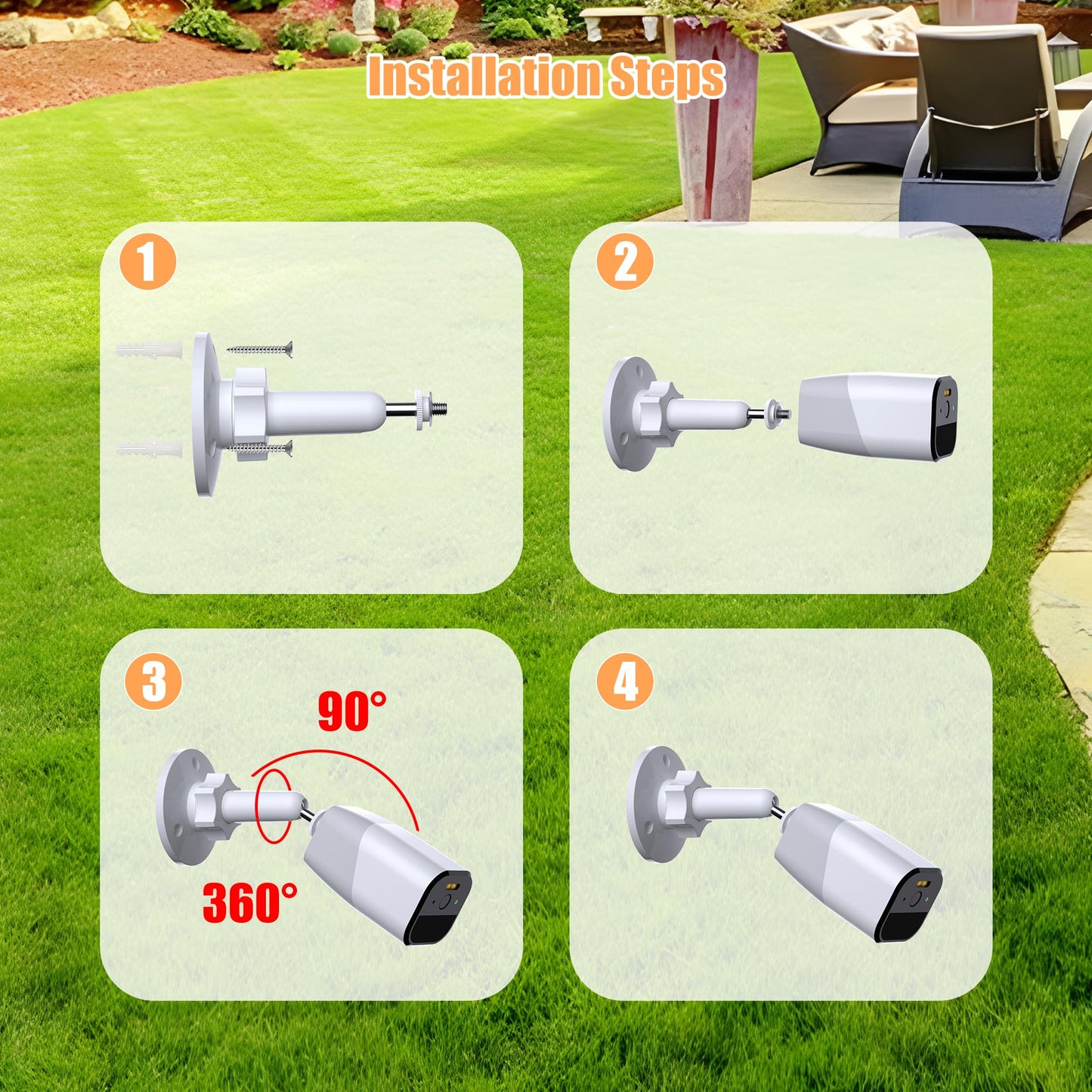 2 Pack Wall Mount Holder Compatible with Ring, Arlo, Eufy, Wyze, Nest Camera Indoor/Outdoor, for eufyCam SoloCam 360° Adjustable Mount Bracket