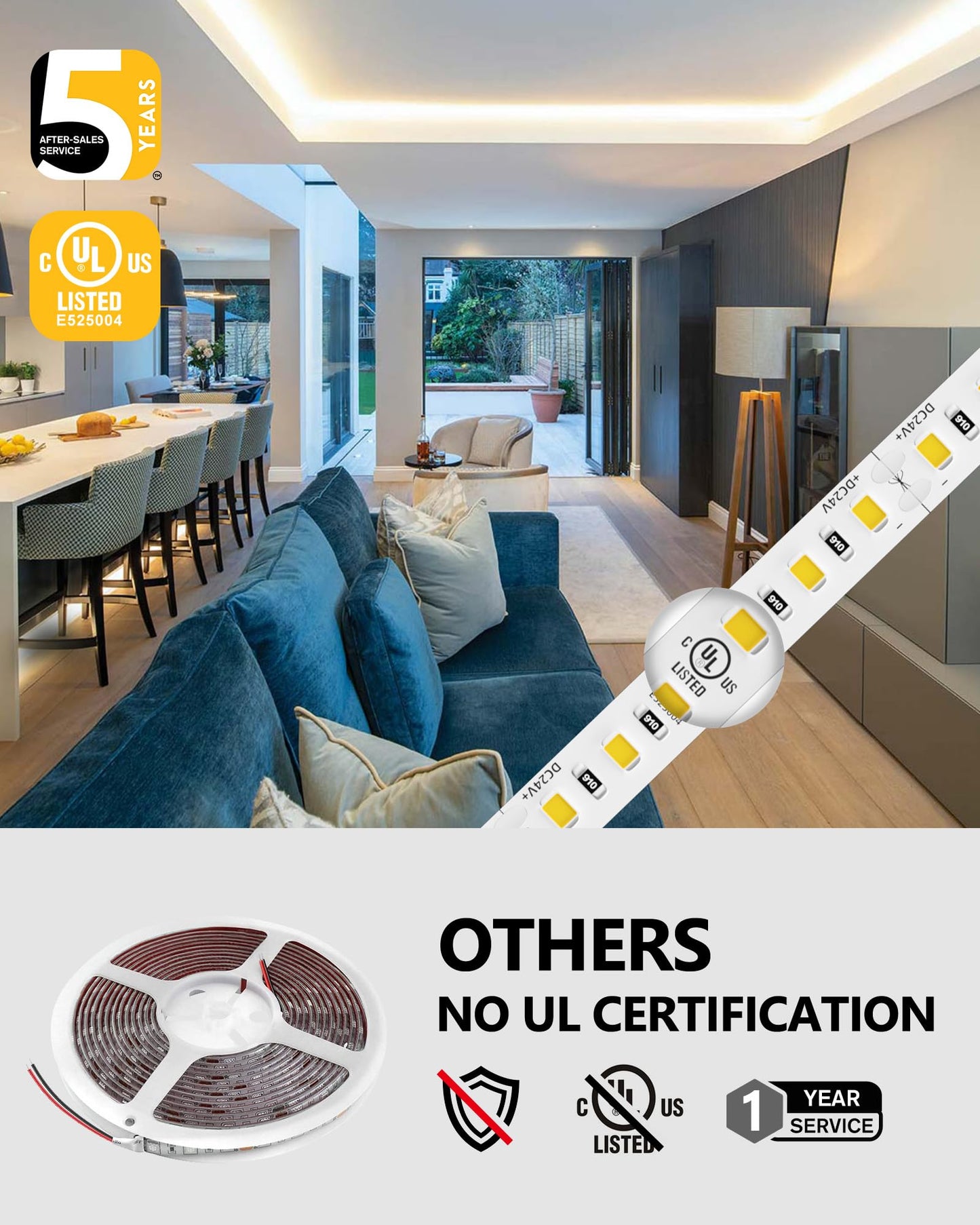 EMITEVER LED Strip Lights Neutral White, 4000K 24V LED Tape Light 25ft UL Listed, Ra 95+, IP30, 2.9W/ft, 240+Lumens/ft, 900LEDS/Spool, UL Listed 5