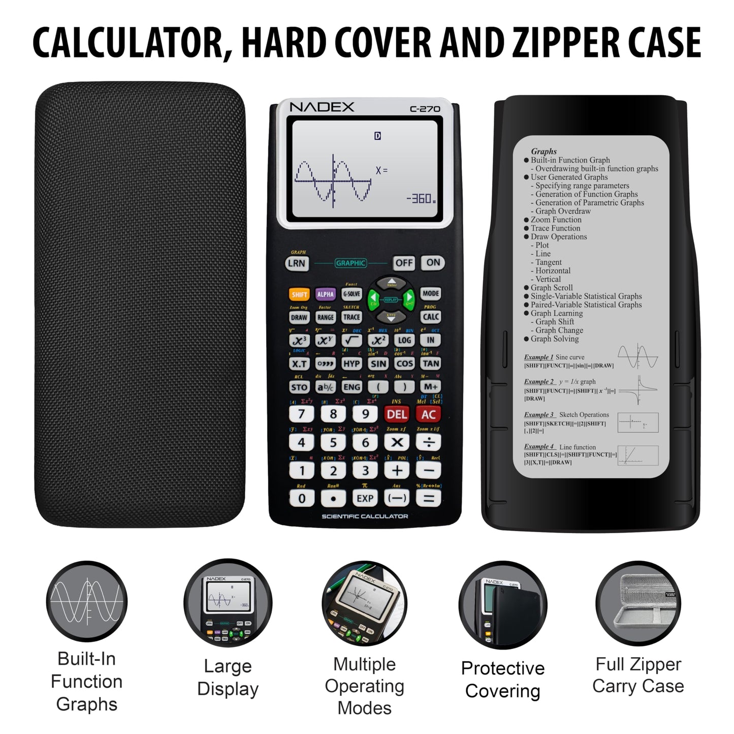 Scientific Calculator with Graphing, Includes Carrying Case, for College and High School Students, Calculus, Algebra, Geometry, Trigonometry