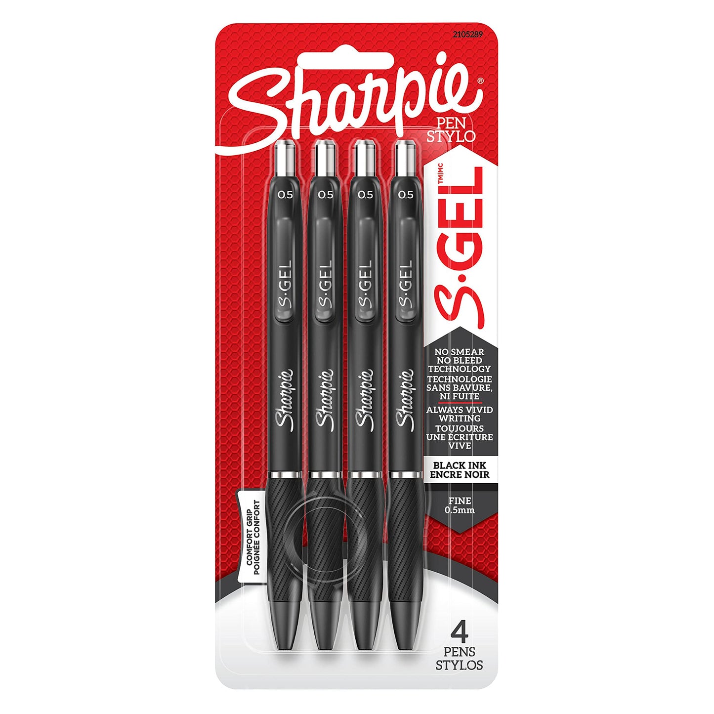 Sanford Sharpie S-Gel Pen, Fine Point (0.5mm), Black Metal Barrel, Black Ink, 4 Count