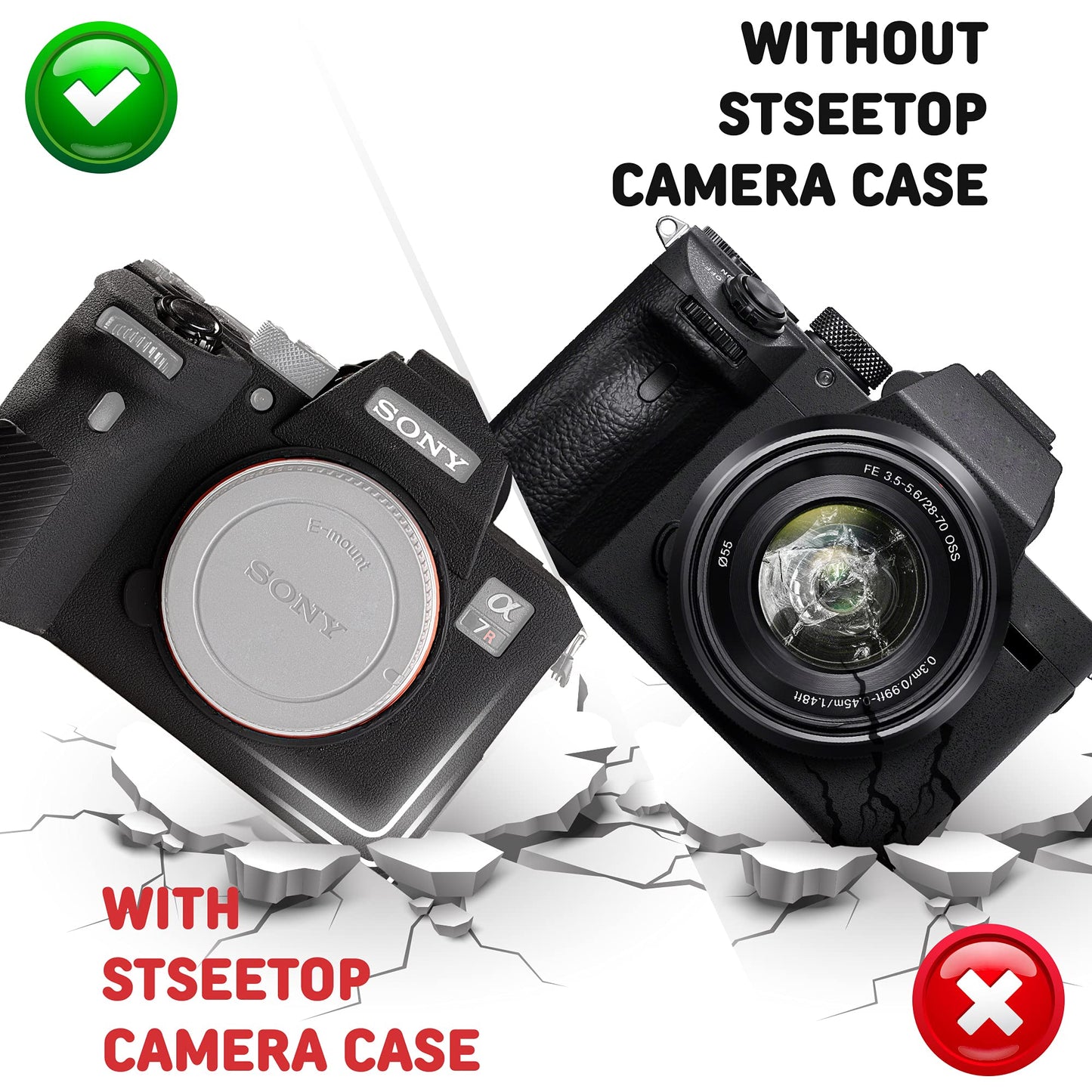 STSEETOP Camera Case for Sony A7RIV A7R4 - Protective Silicone DSLR Skin Cover, Detachable Cage, Shockproof, Dustproof (Black)