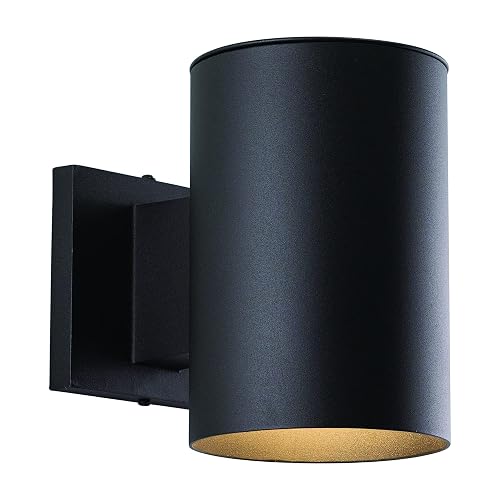 VAXCEL Chiasso Modern Outdoor Porch Light, 5" W x 7.25" H Black Cylinder Wall Sconce, Waterproof Dark Sky Wall Light for Porch, Patio, Deck, or Front