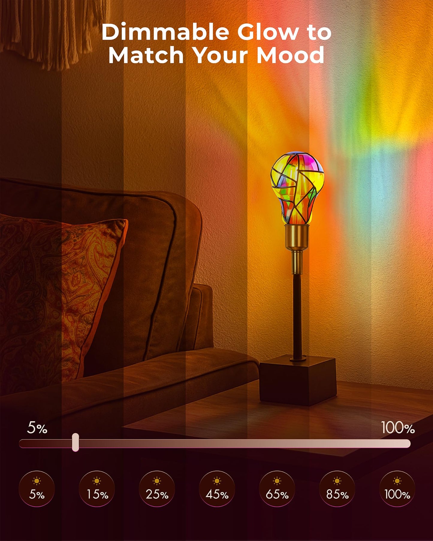 Eternyx Dimmable LED Stained Glass Light Bulb, Hand-Painted for Home Decor