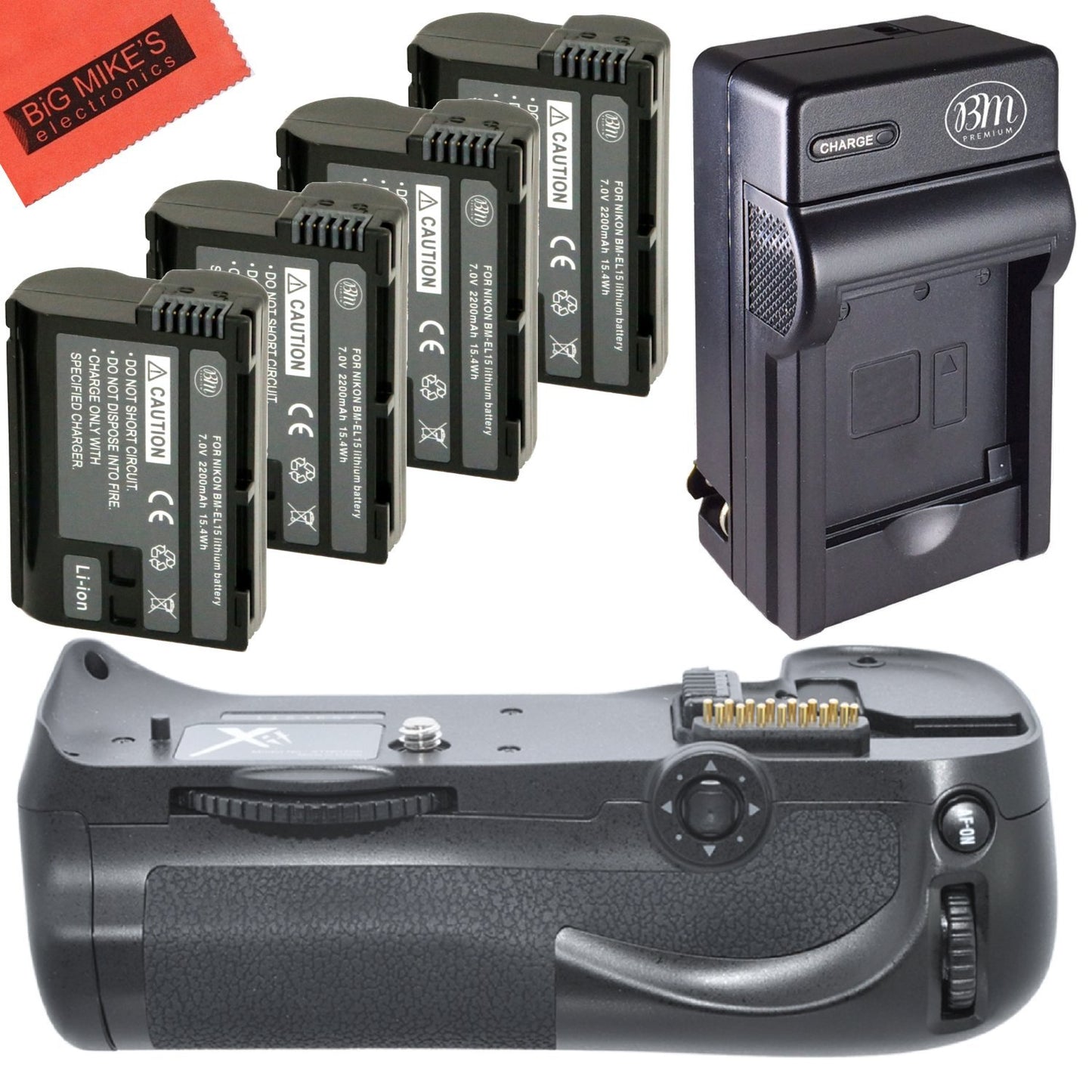 Battery Grip Kit for Nikon D800, D810 Digital SLR Camera Includes Vertical Battery Grip + Qty 4 Replacement EN-EL15 Batteries + Rapid AC/DC Charger +