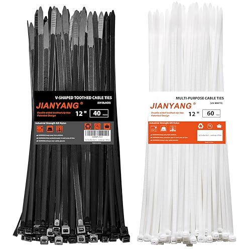 Zip Ties Heavy Duty 12+12 inch,V-Shaped Toothed Double Sided With 200 LBS Tensile Strength Cable Ties ?Extra Large Wire Ties Adjustable Nylon Tie
