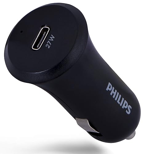 Philips 27W USB C Car Charger, Cigarette Lighter USB Charging Adapter, Car Adapter Phone Charger for iPhone 16 Series, 15 Series, Charging Cable