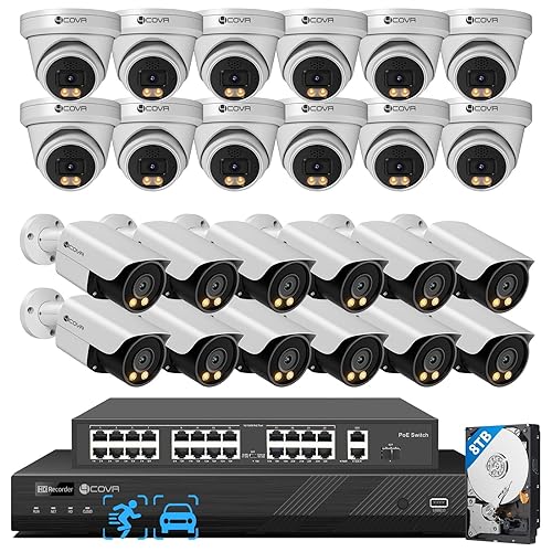 4COVR 4K PoE 32 Channel Security Camera System 2-Way Audio Talk, Person Vehicle Detection & Smart Color Night Vision, UHD NVR 8TB HDD, 12 Dome 12