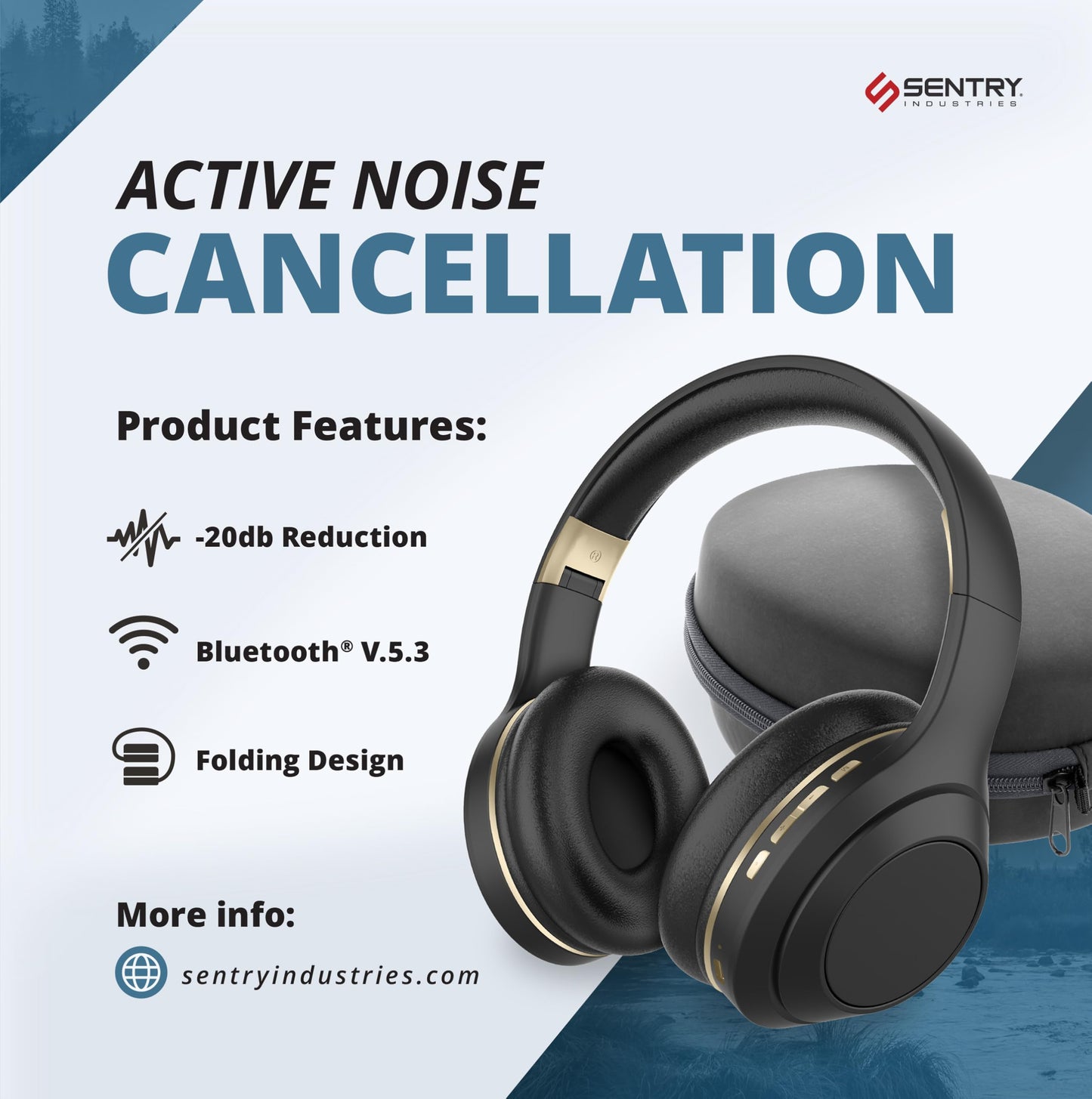 SENTRY OSH Over Ear Bluetooth Wireless Headphones, Active Noise Canceling -20dB Reduction, 22 Hour Battery Life, Control Buttons, Built in Microphone