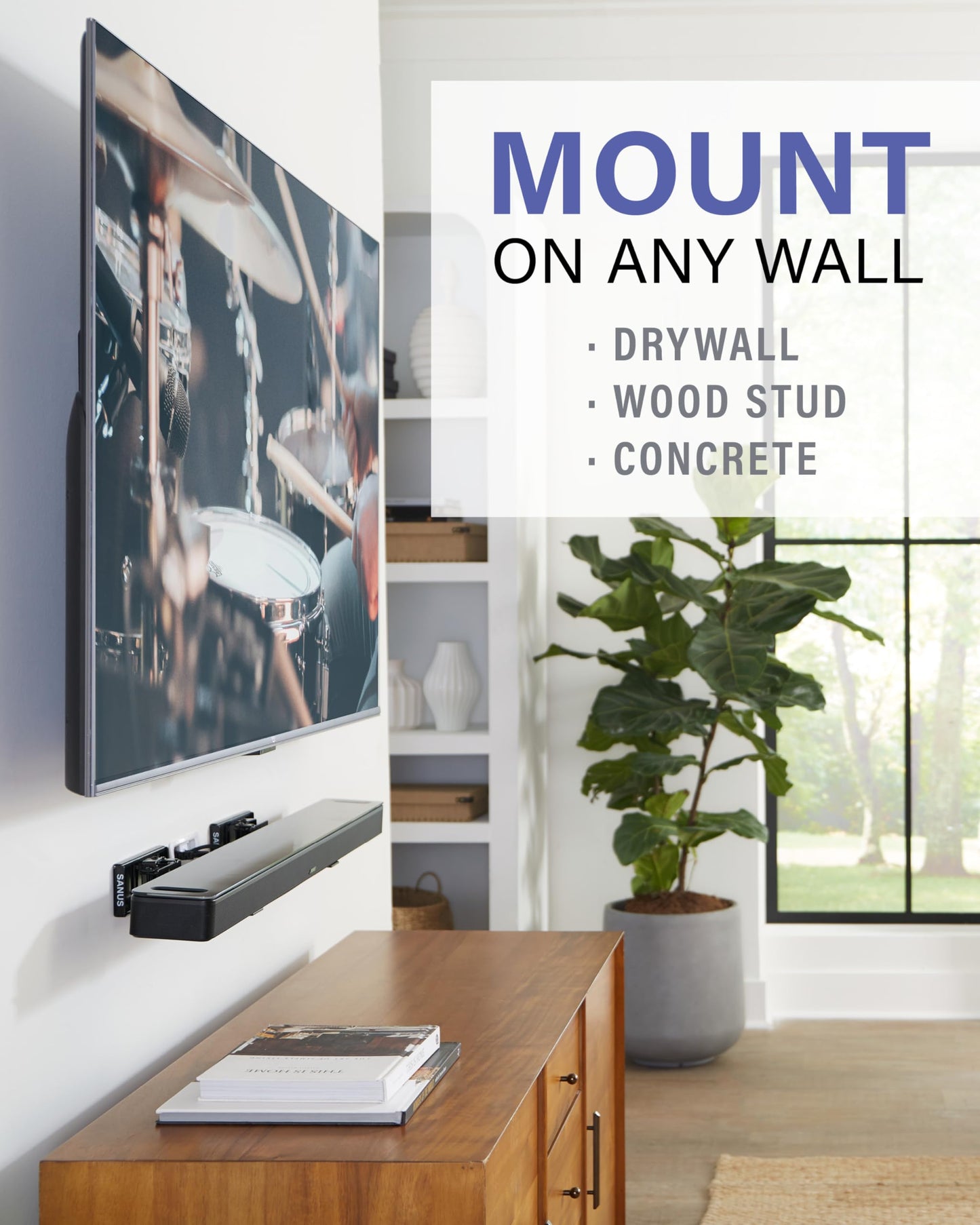 Sanus Universal Extendable Soundbar Wall Mount - Compatible with Most Soundbars, Under TV Speaker Mounts for an Easy & Secure Installation of Your