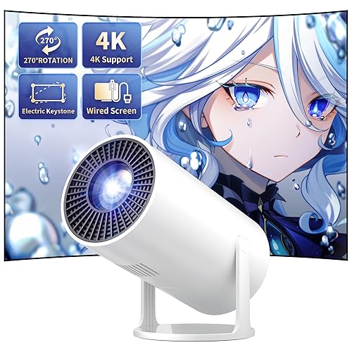 Mini Projector Portable Proyector 4K Support, Full HD 1080P Small Projector with 270° Rotatable Stand, Movie Projector Compatible with TV