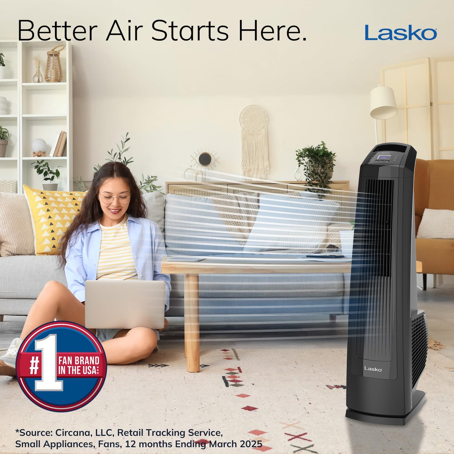Lasko High Velocity Oscillating Tower Fan, 3 Powerful Speeds, Timer, Adjustable Directional Louvers, Remote Control, For Bedroom, Basement, Garage