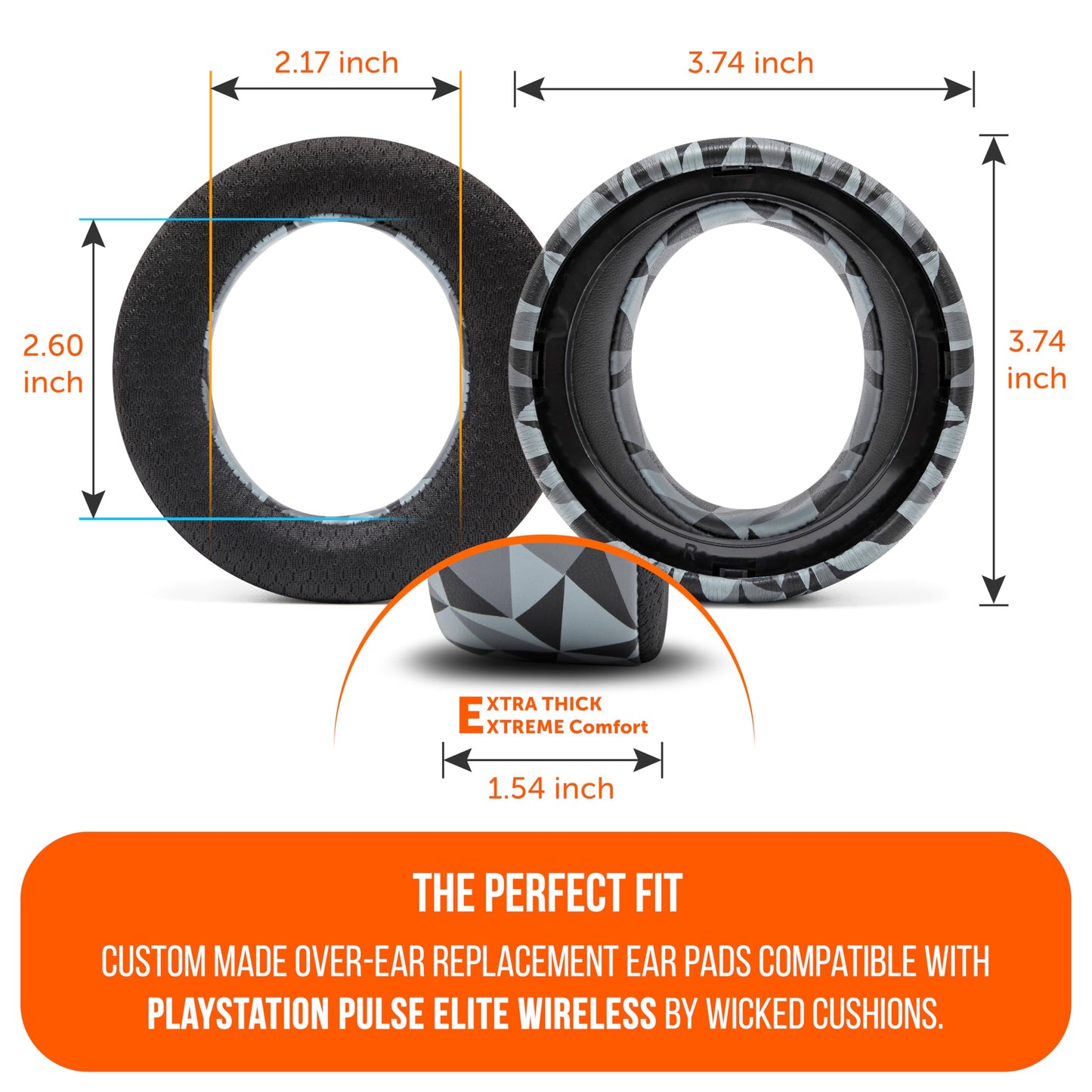 WC Freeze Pulse Elite - Cooling Gel Earpads Compatible with PS5 Pulse Elite, Made by Wicked Cushions | Thicker Cushion & Wider Opening | Geo Grey