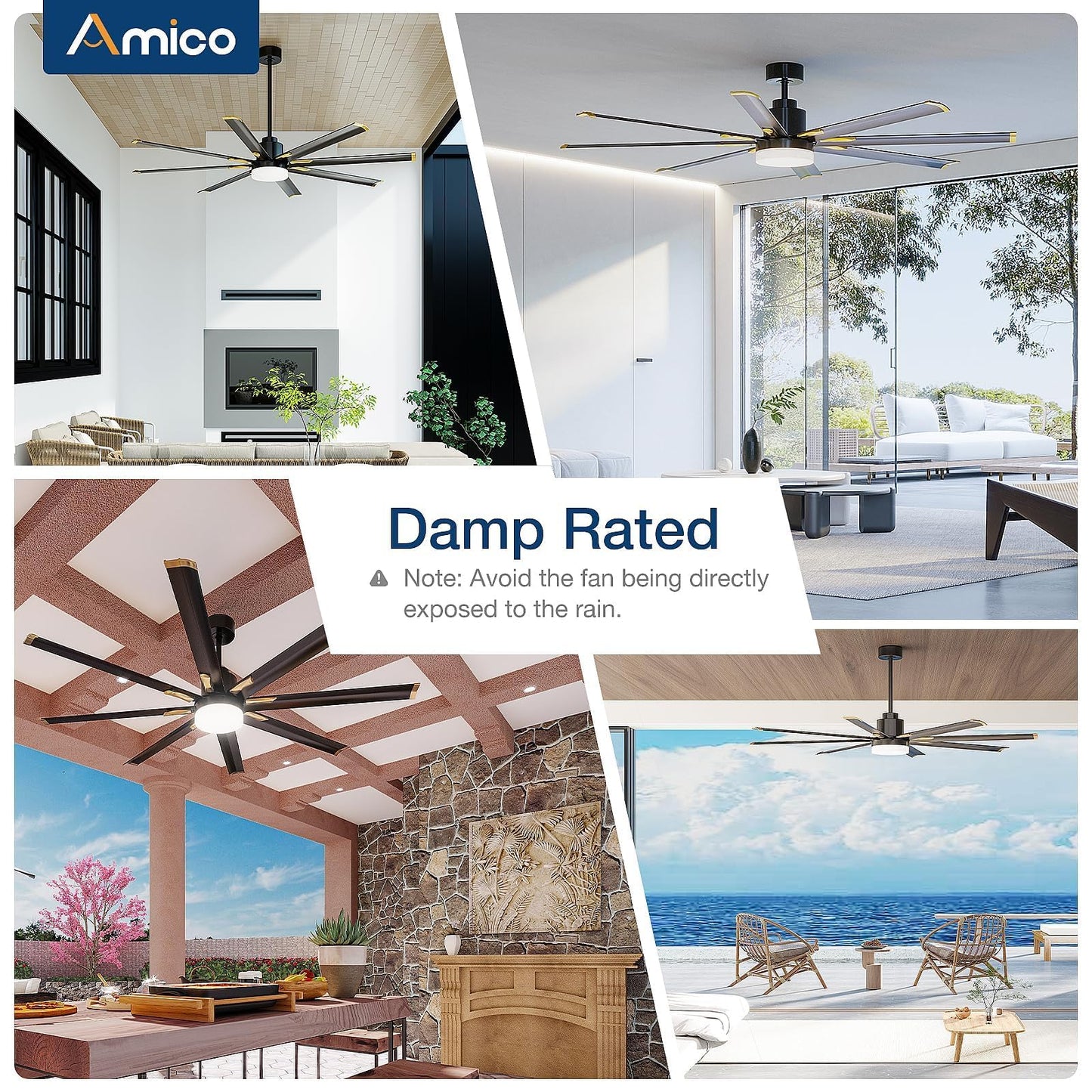 Amico 84 Inch Ceiling Fan with Light, Industrial Large Ceiling Fan with Quiet DC Motor, 8 Aluminum Reversible Blades, 6-Speed Remote Control