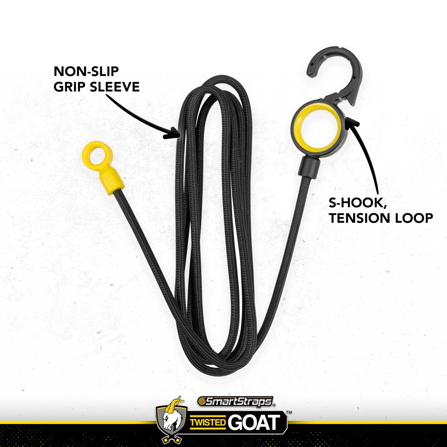 SMARTSTRAPS Twisted Goat™ 3' Hang & Hold™ Ties, 2-Pack - Heavy-Duty Reusable Organizer with S-Hook & Tension Loop - Bendable Gear Tie for Garage, RV