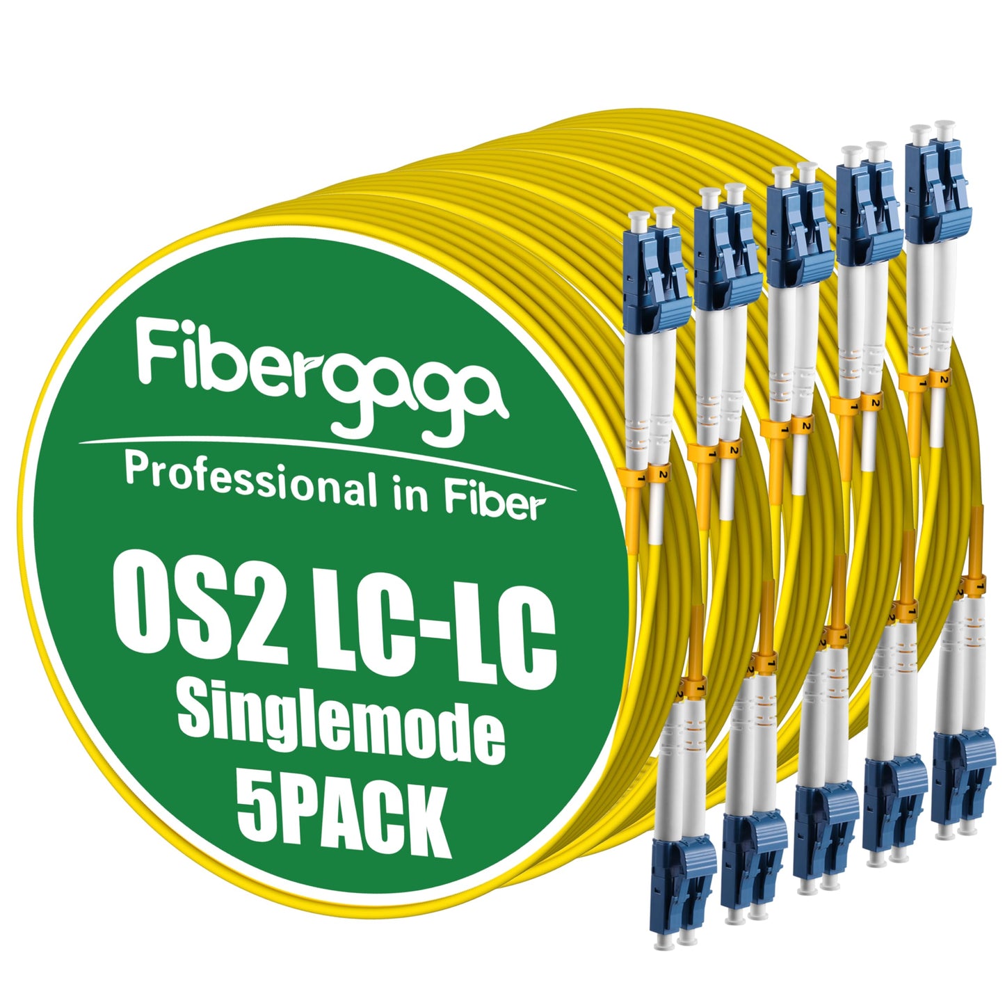 Fibergaga 5Pack-1M(3ft) OS2 LC to LC Fiber Patch Cable, Single Mode SM Duplex Fiber Optic Cable, OS1/OS2 Singlemode SMF Compatible, 9/125µm, 2.0mm…