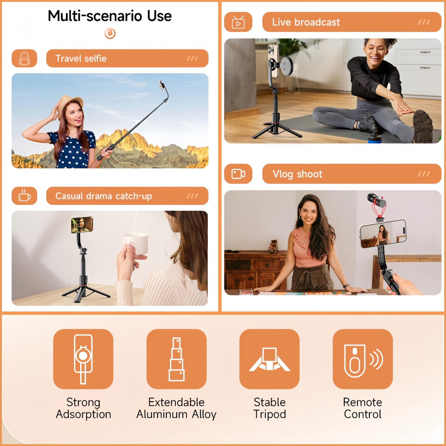 Magnetic Mini Extendable Selfie Stick Tripod Holder Stand with Fill Light Bluetooth Wireless Remote for iPhone 15 14 13 12 & Android