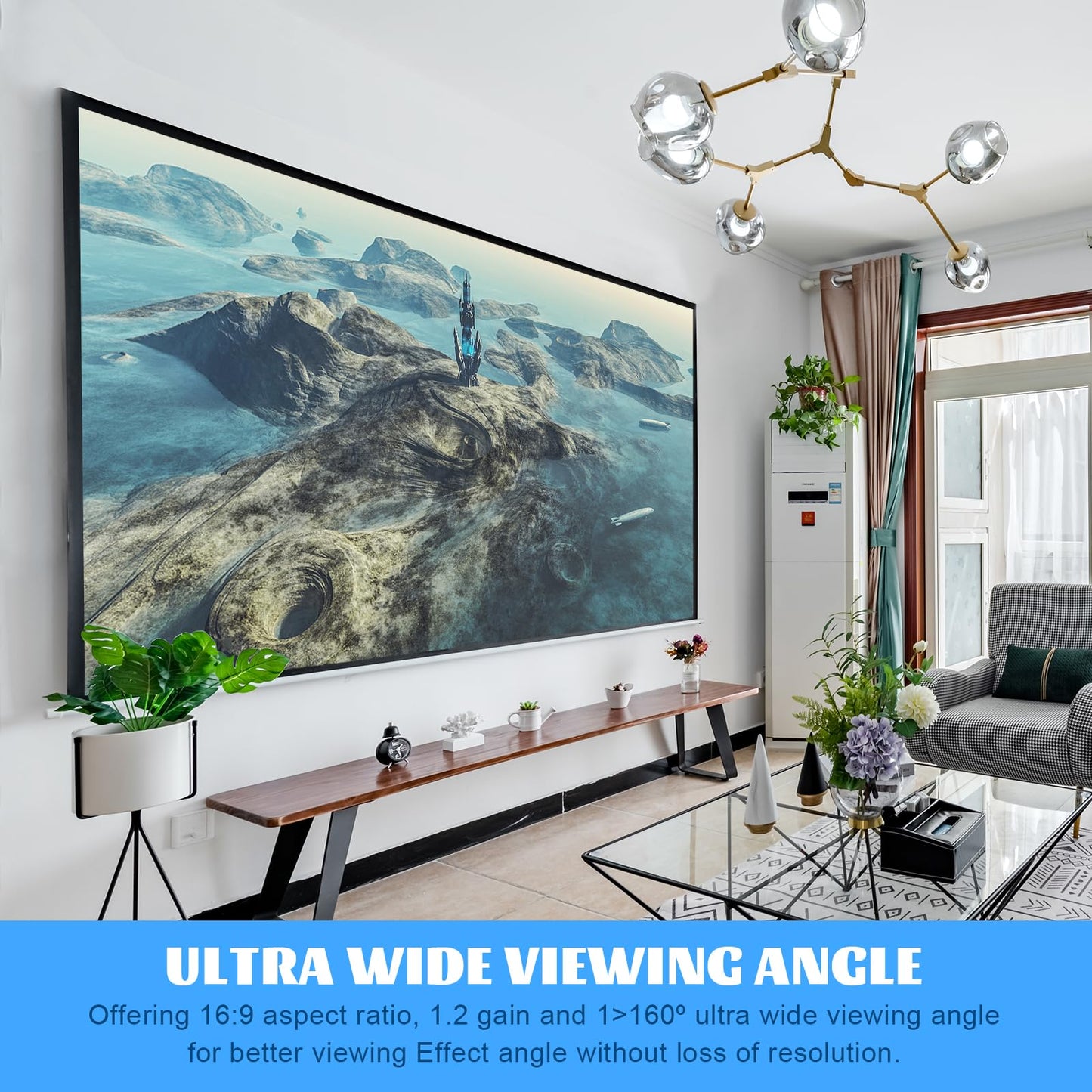 135inch Fixed Aluminum Frame Projector Screen, 16:9 HD 3D Ready Wall Mount Projection Screen for Indoor Movie Video Home Theater Cinema Office