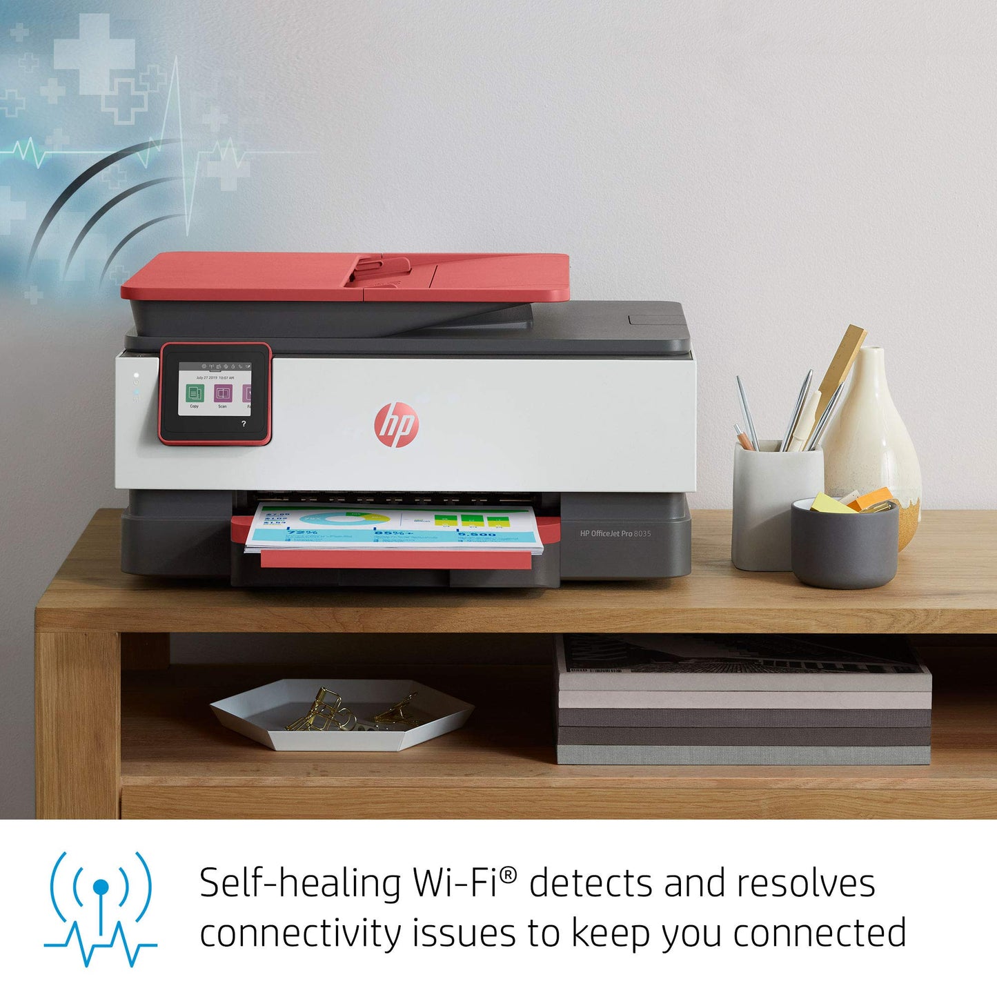 HP OfficeJet Pro 8035e Wireless Color All-in-One Printer (Coral) with up to 12 Months Instant Ink (1L0H8A) (Renewed Premium)