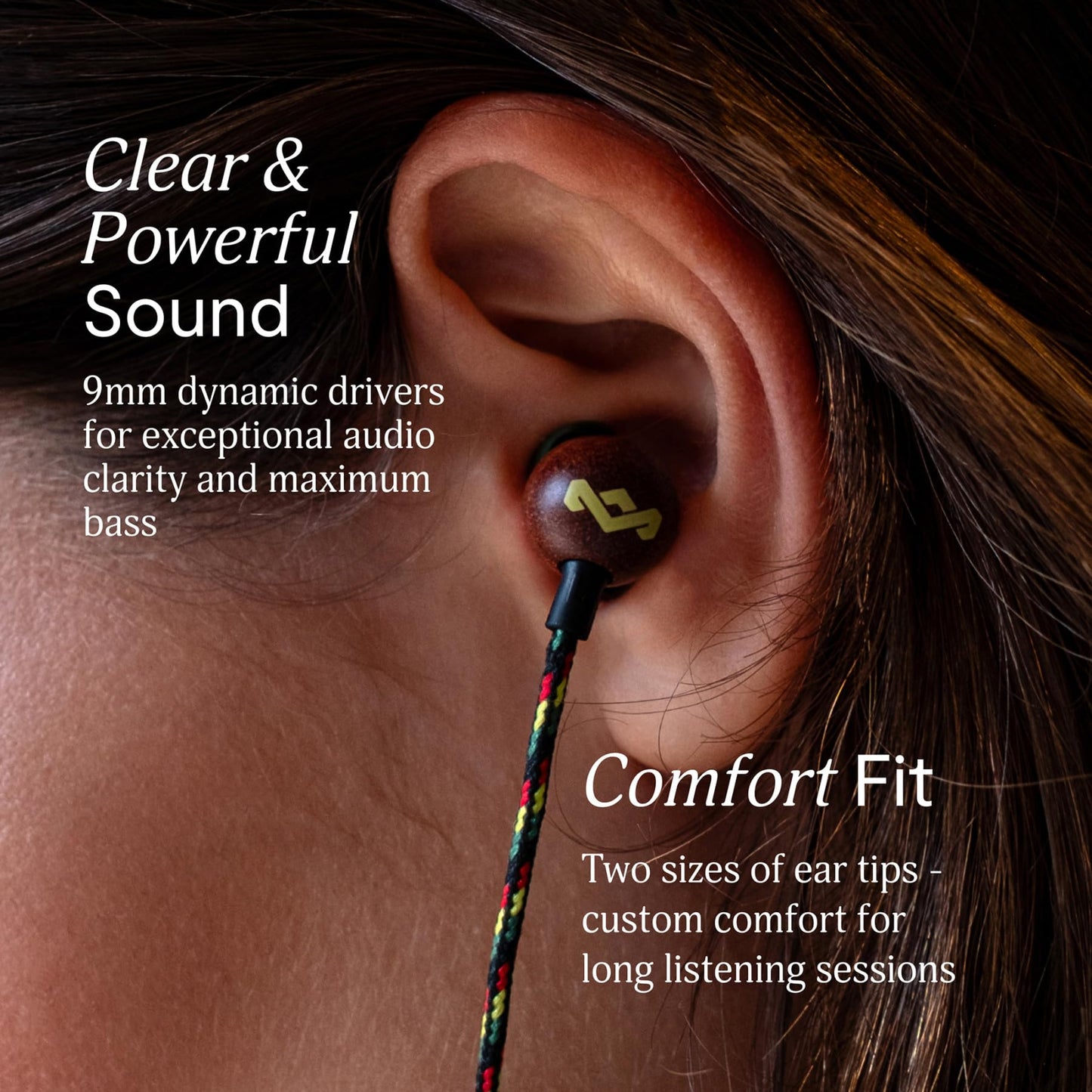 House of Marley Smile Jamaica USB-C Wired Earbuds with Microphone, in-Ear Headphones, 9.2mm Driver, Tangle-Resistant Cable, Plug-and-Play Earphones