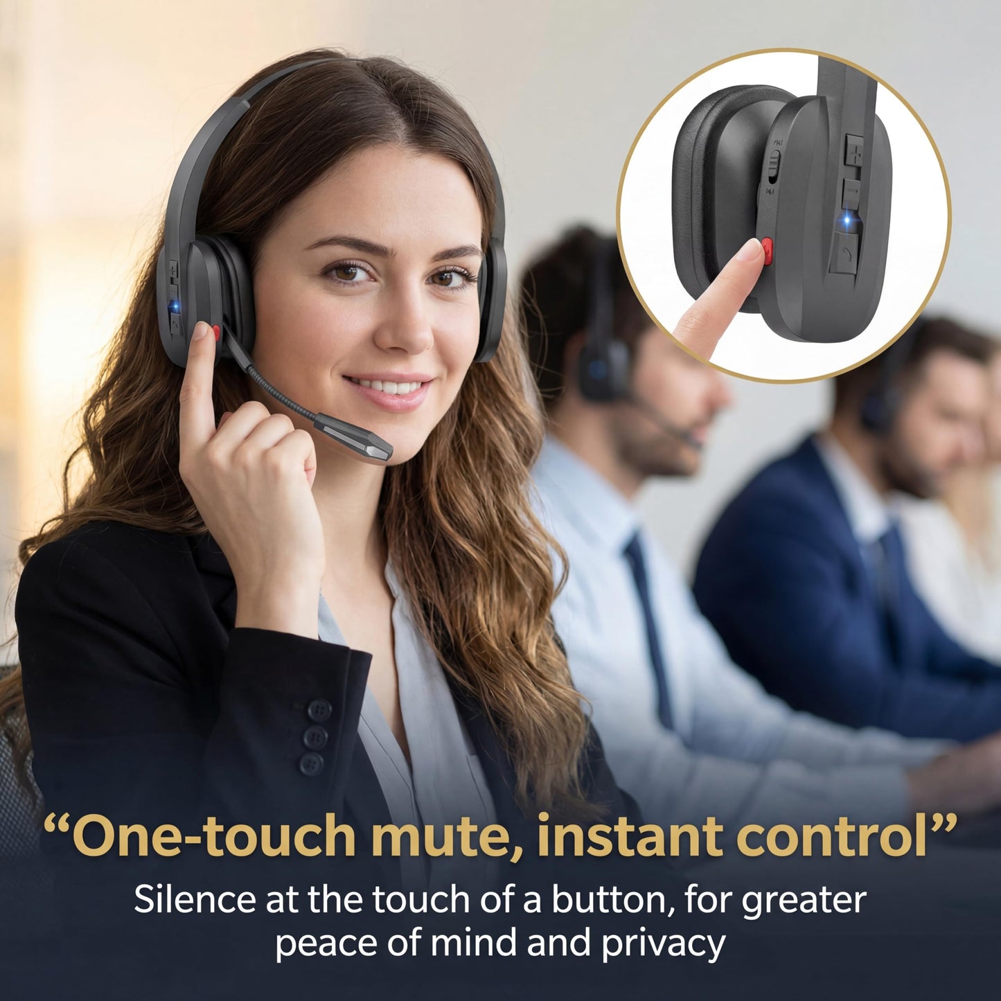 SINWE Trucker Bluetooth Headset, Wireless Headset with Dual Mic Noise Cancelling, All-Day Talk Time Mute Button Bluetooth Headsets Multipoint