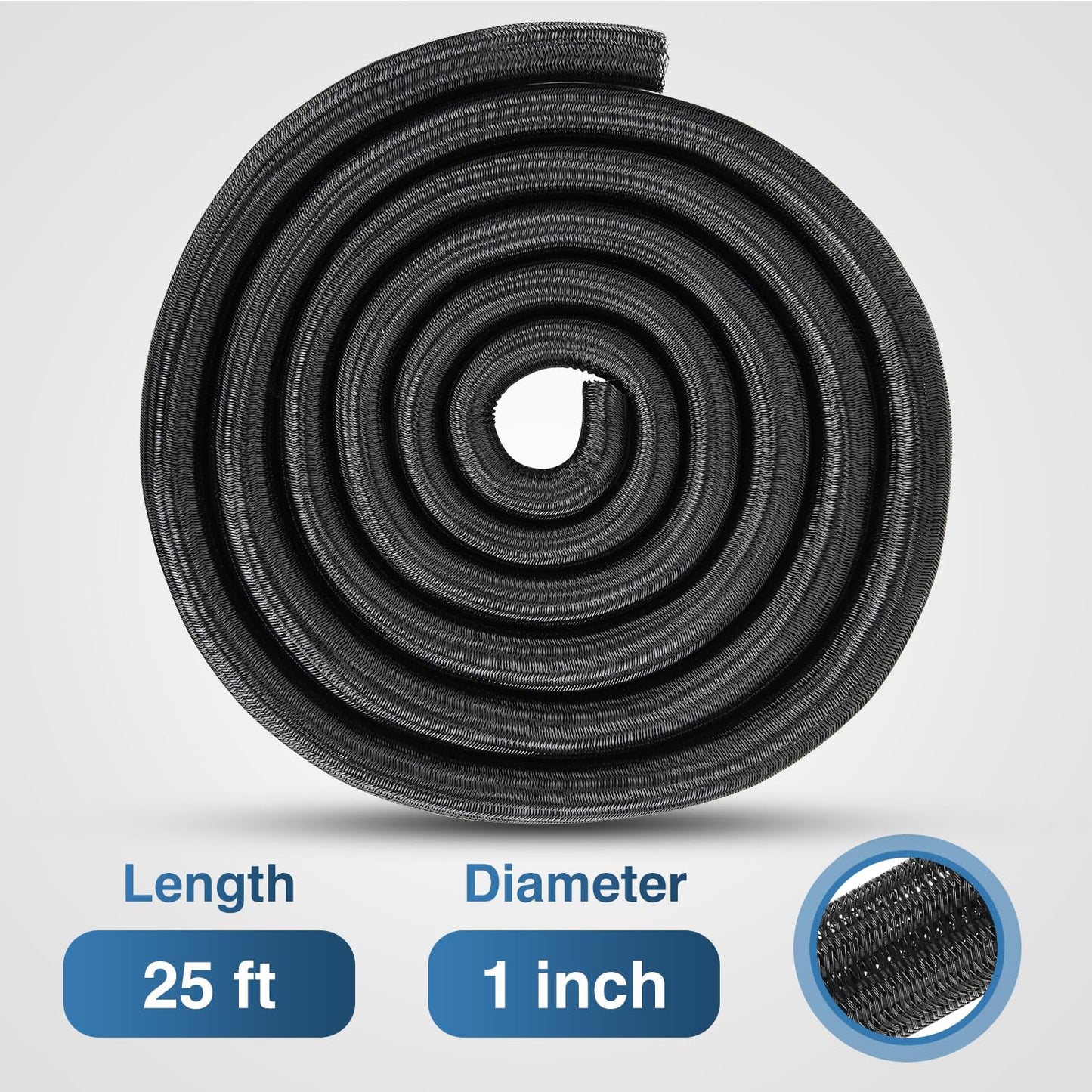 Nilight Cable Sleeve, 25ft-1inch Cord Management Sleeves, Braided Sleeving, Split Self Wrapping Wire Loom for Computer Electrical Automotive Harness