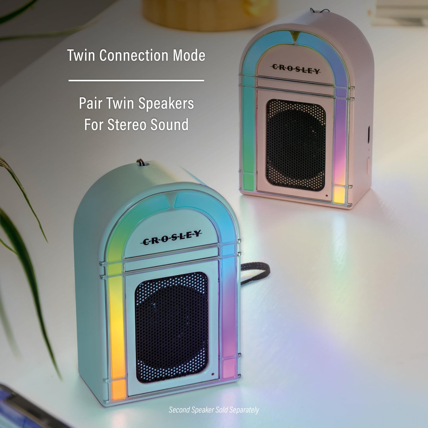 Crosley CR3046A-AB Mini Jukebox Portable Bluetooth Speaker with LED Lights and Microphone, Aqua Blue
