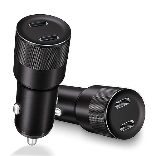 USB C Car Charger, 2Pack 60W Dual USB C Adapter Fast Charging Power Delivery Adapter Fast Type C Car Charger Plug Compatible with iPhone 17/17 Pro/17