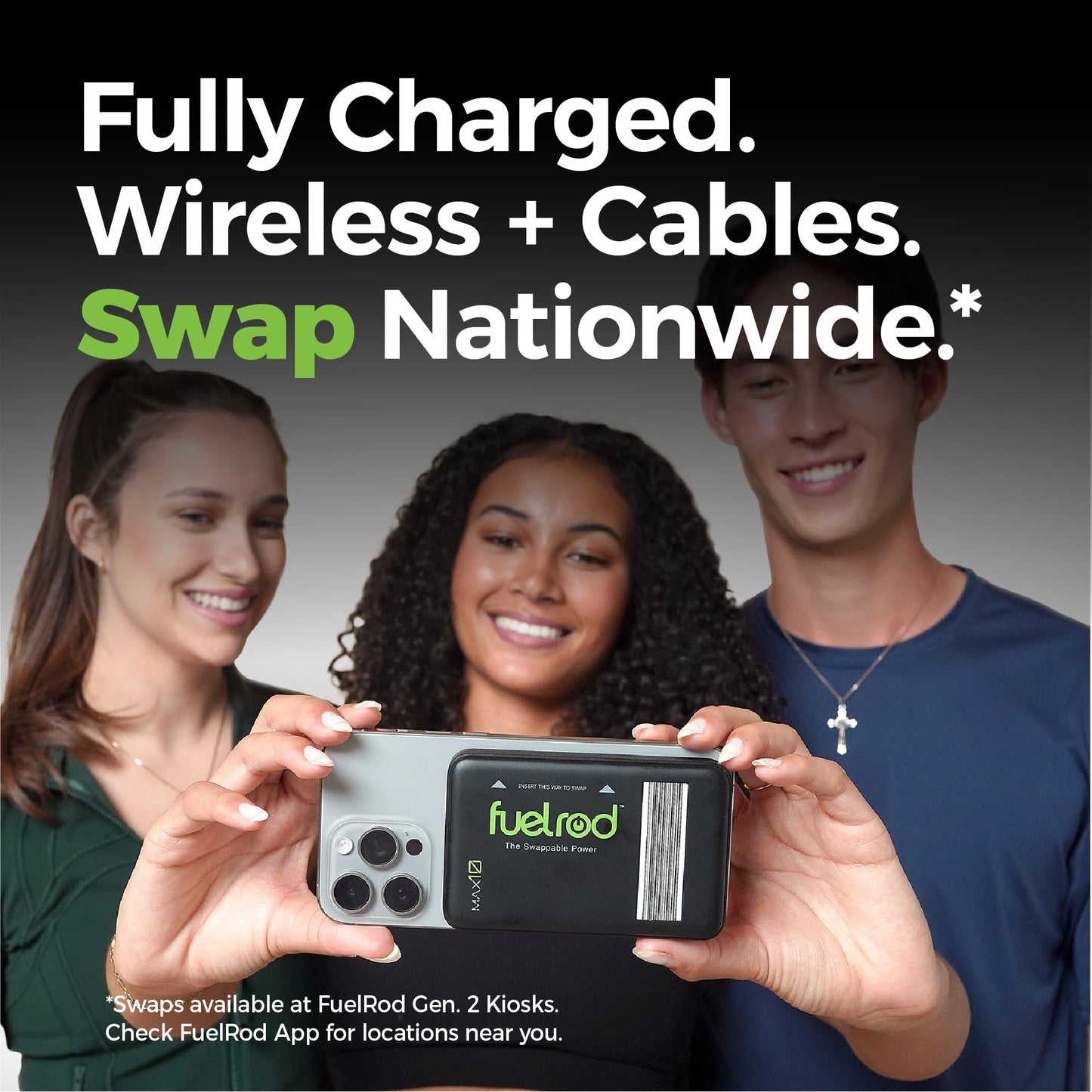 FuelRod MAX10 - High Capacity Portable Charger, Swappable Power, Wireless Charging, USB-C, 10,000mAh