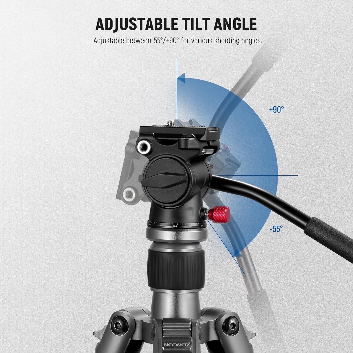 NEEWER Fluid Tripod Head with Handle & Arca Type Quick Release, Aluminum Alloy Panorama Drag Pan Tilt Head with ø43mm Scaled Base for Compact