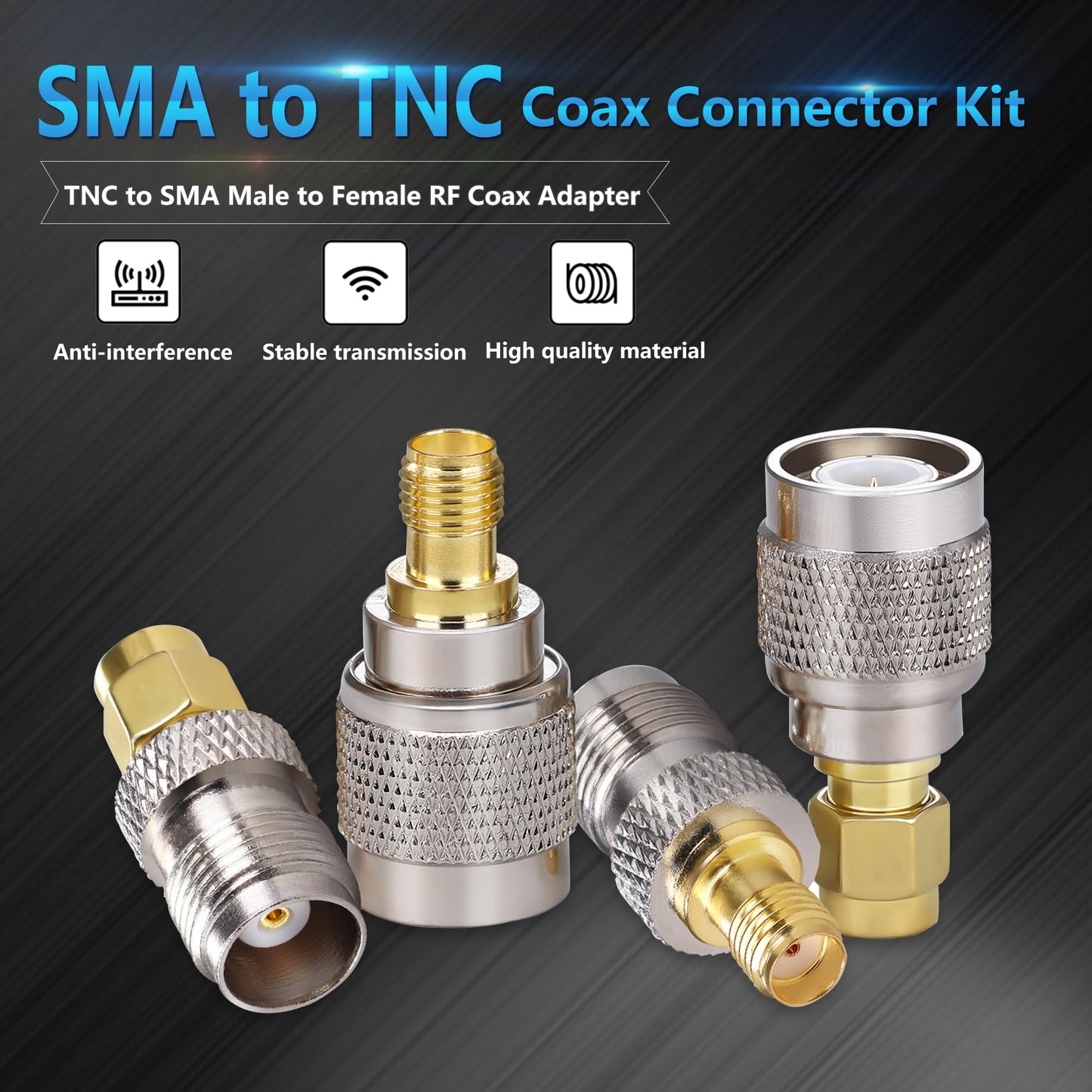 TUOLNK 4PCS SMA to TNC Coax Adapter,Coaxial Connector Kit SMA Male/Female to TNC Male/Female Cable Gender Changers for Radio, LTE Antenna Router