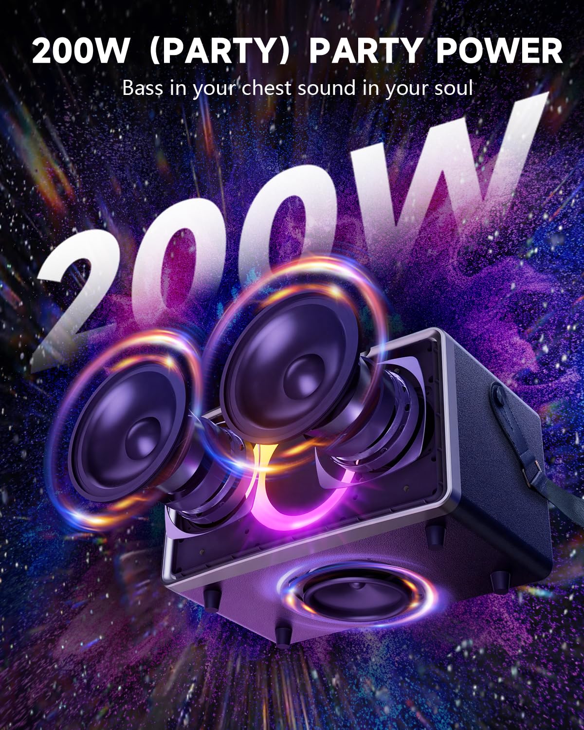 GFEEN Party Blutooth Speaker: 200W Peak Powerful Loud Sound! 15H Playtime, RGB Light Show, Fast Charging, Deep Bass, Large Portable Wireless Speaker
