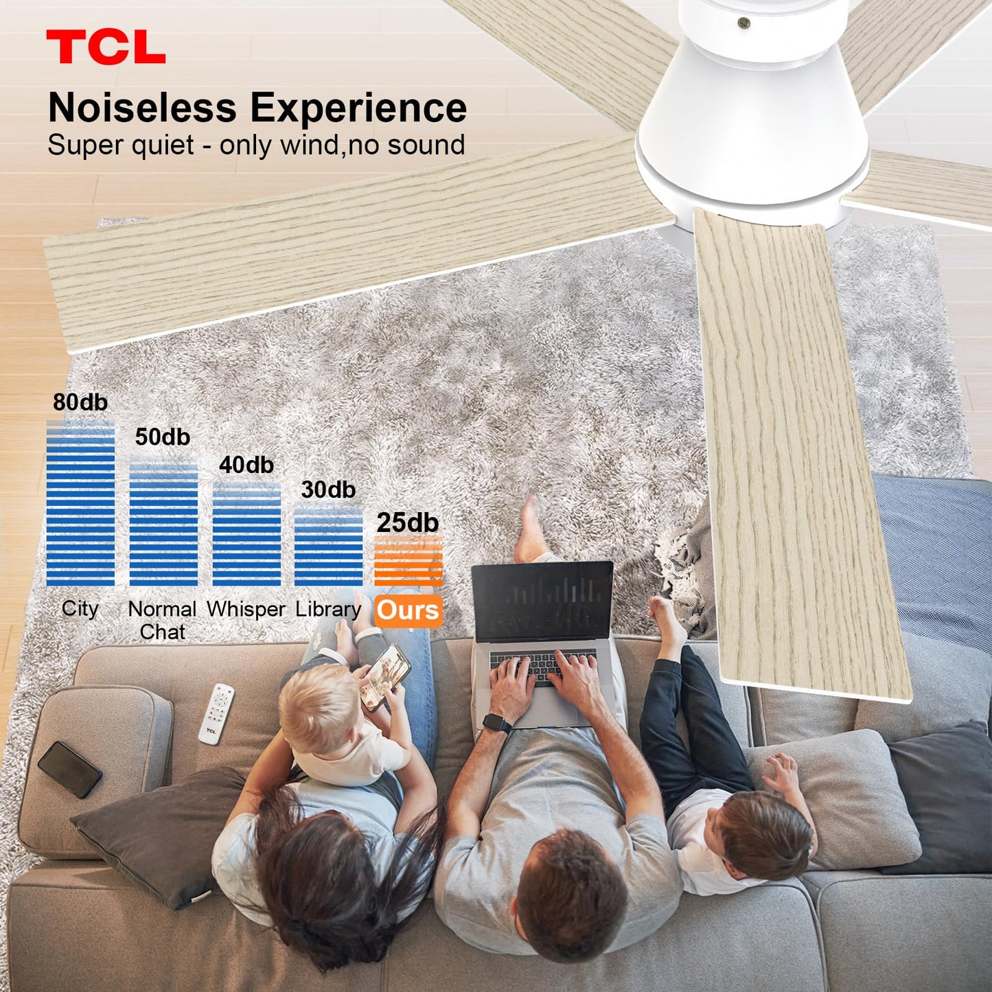 TCL 52" White Flush Mount Ceiling Fan with Light & Remote
