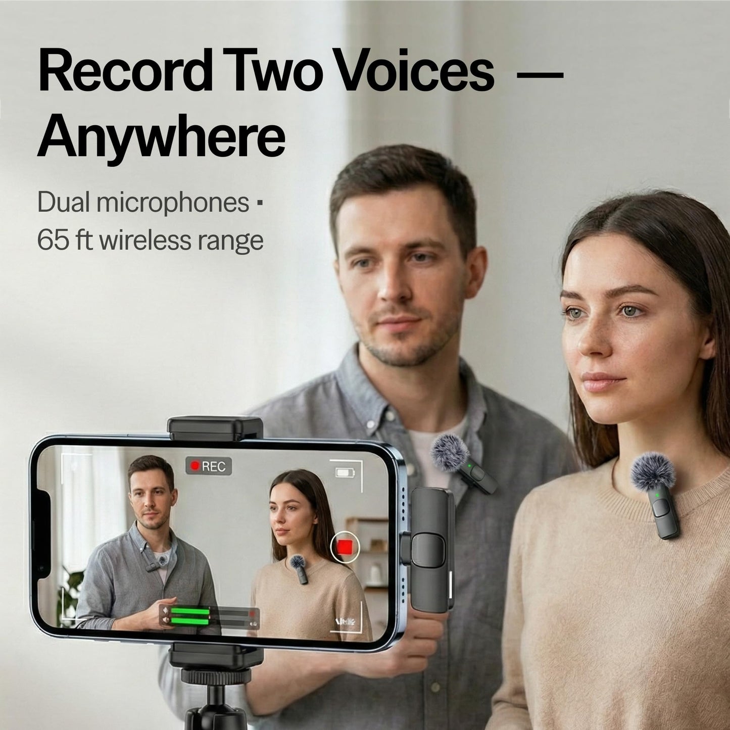 Mini Mic Pro (Latest Model) - Wireless Mini Microphone for iPhone, iPad, Android - 2 Pack Lavalier Microphone for Video Recording - iPhone Mic Crystal