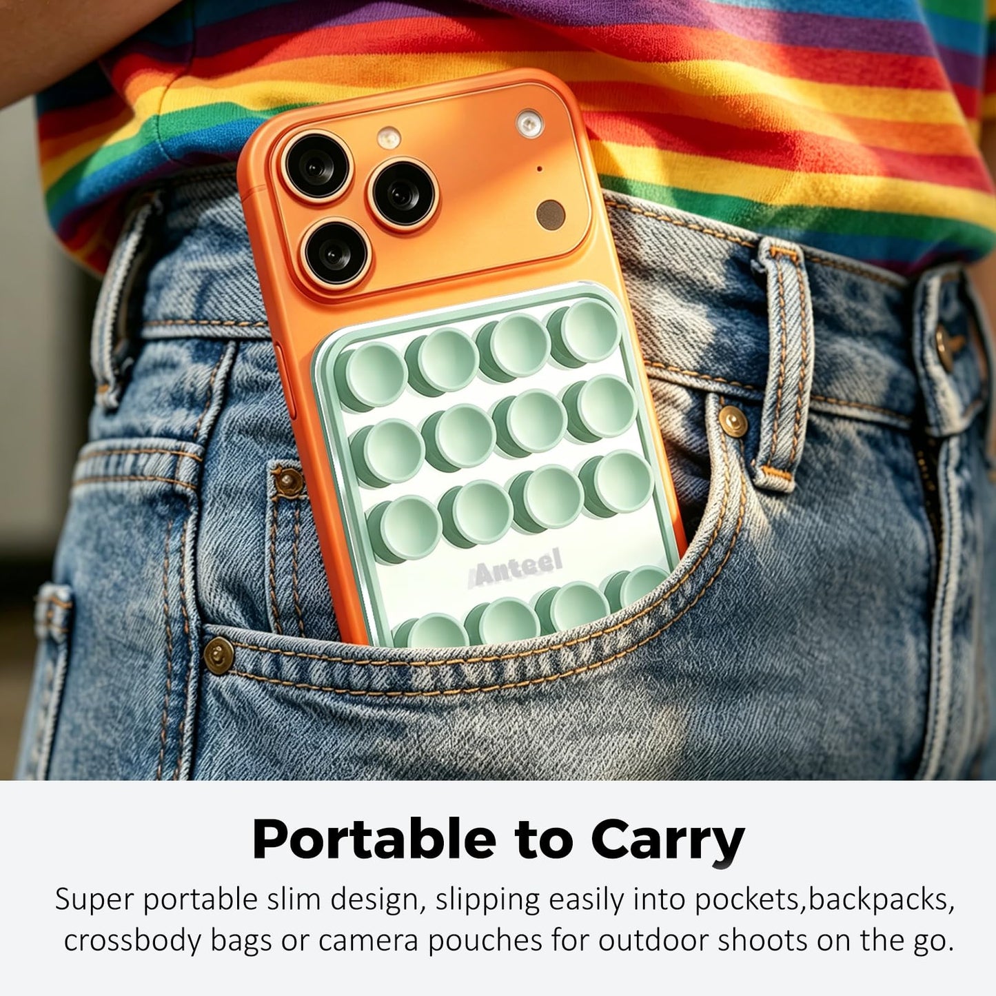 Anteel Magnetic Suction Cup Phone Case Mount with Built-in Mirror, Magnetic Back with Additional Mirror Effect, Thickened and Enhanced Suction Power