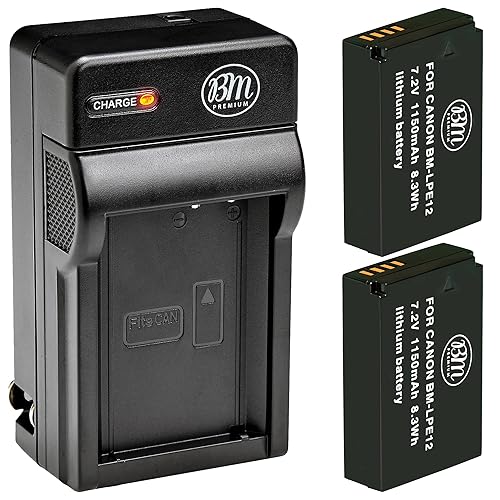 BM Premium 2-Pack of LP-E12 Batteries and Charger for Canon EOS-M, EOS M2, EOS M10, EOS M50, EOS M50 II, EOS M100, EOS M200, SX70 HS, Rebel SL1 Camera