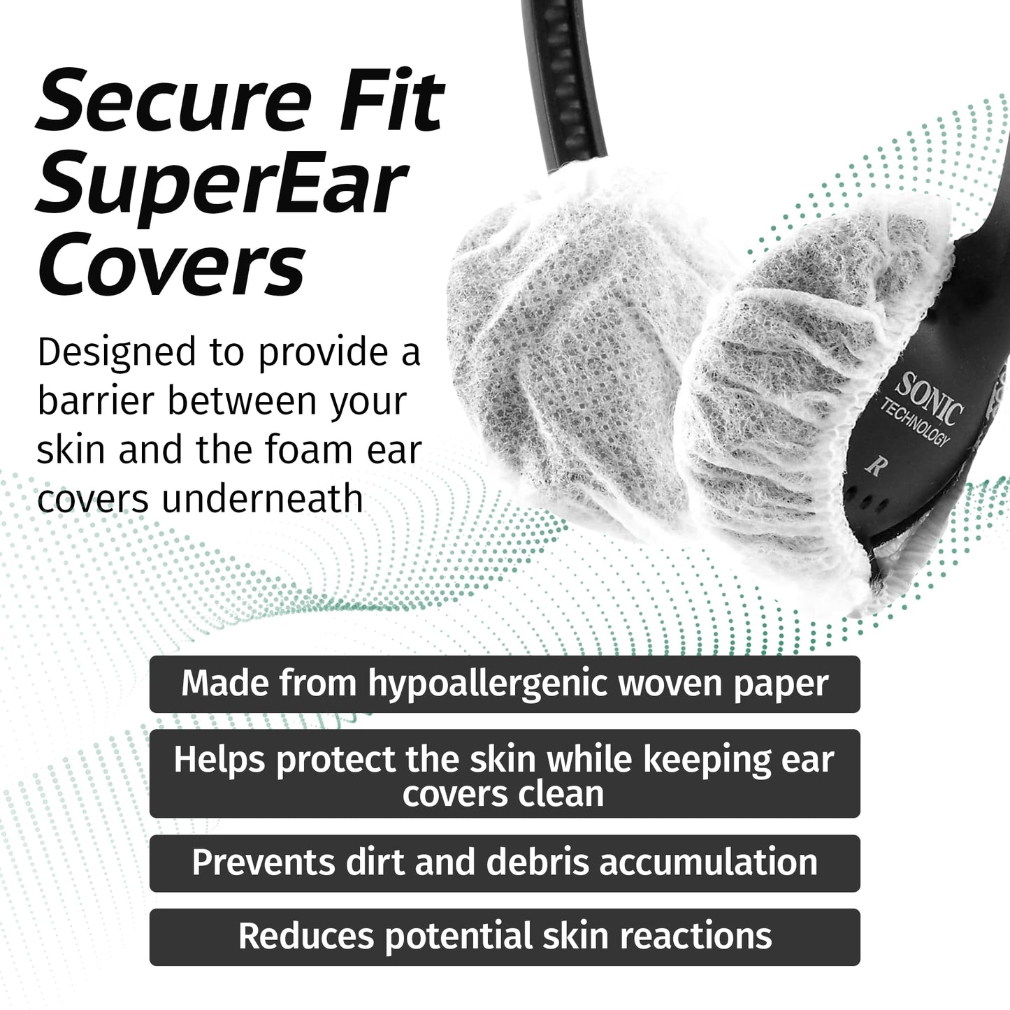 Sonic Technology Disposable Sanitary Ear Covers for Headphones and Headsets: 50 Pair (2.5") Woven Paper Head Phone Ear Caps - Hygienic Headset & Head