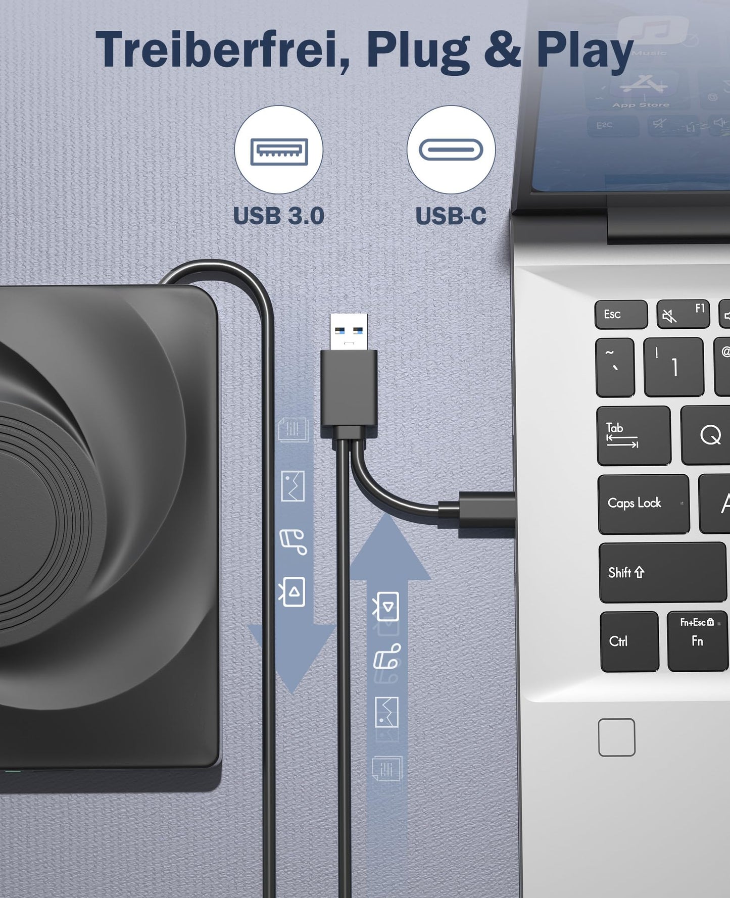 Wbacon External CD/DVD Drive for Laptop External DVD Drive, DVD Player Portable CD Reader for Laptop, CD Burner Compatible with PC Windows 11/10//7
