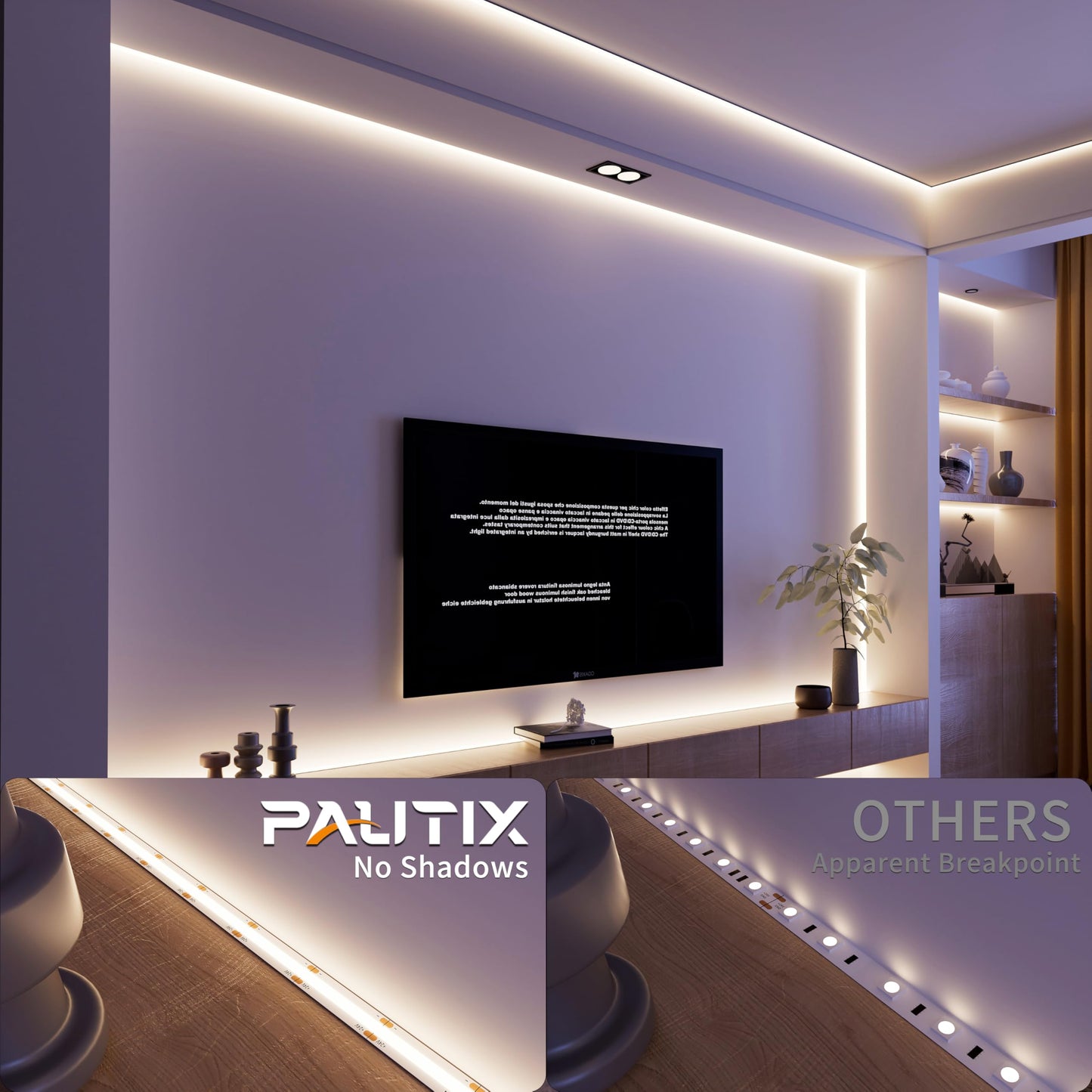 PAUTIX COB LED Strip Light 2520LEDs,Super Bright High Lumen 4000K Natural White 16.4ft,Dimmable 24V LED Tape Light with 3M Tape,RF Remote with Timer