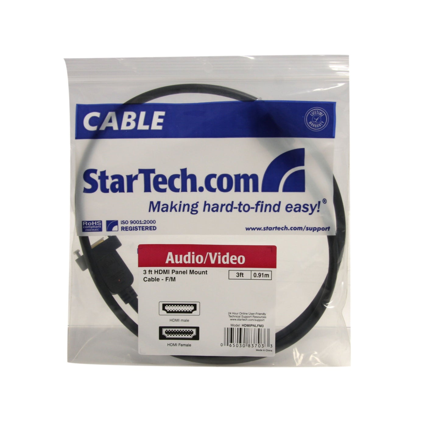 StarTech.com 3ft HDMI Female to Male Adapter, 4K High Speed Panel Mount HDMI Cable, 4K 30Hz UHD HDMI, 10.2 Gbps Bandwdith, 4K HDMI Female to HDMI