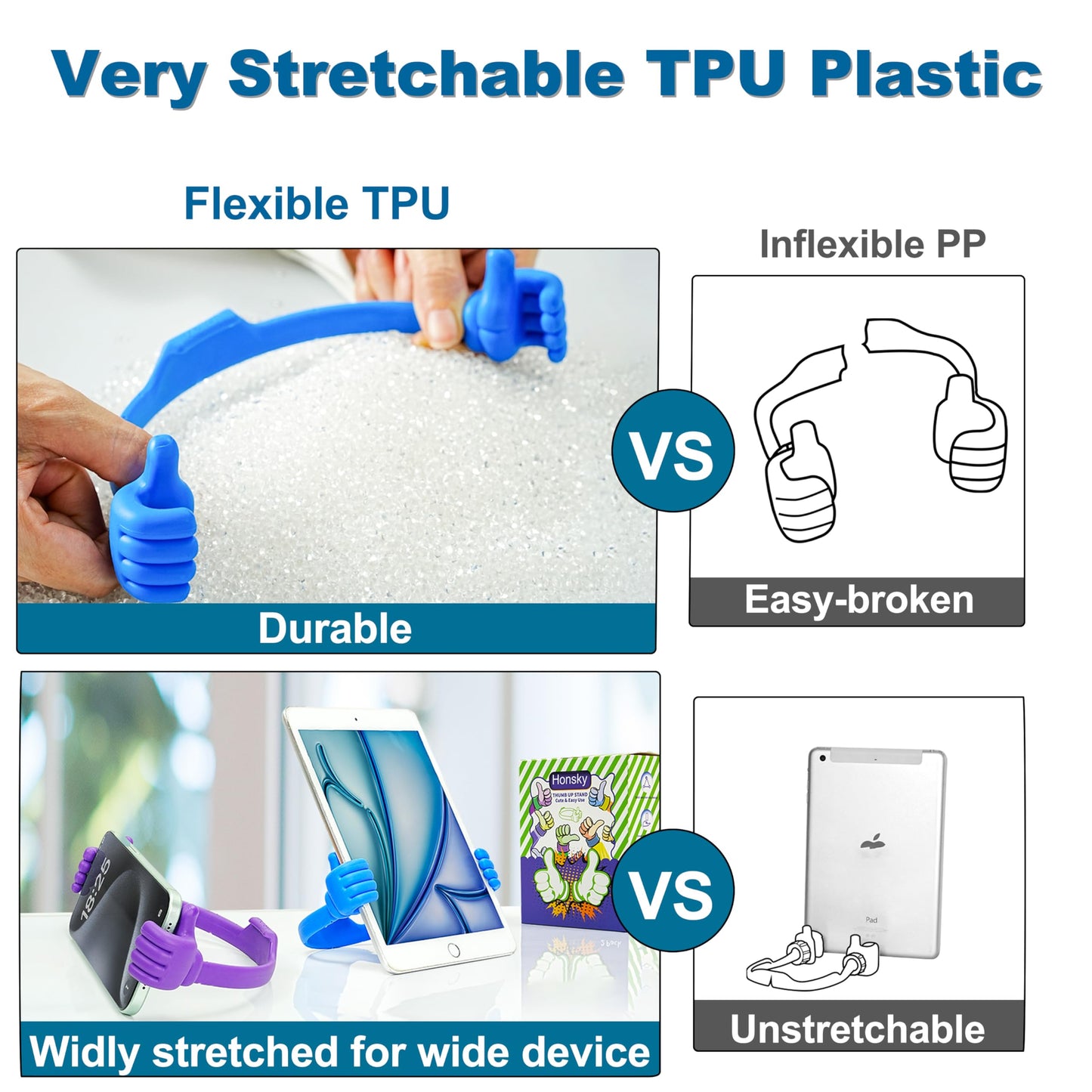 HONSKY Thumbs-Up Phone Stand for Tablets, E-Readers and Smart Phones - Green/Purple - 2 Count