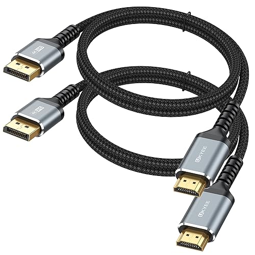 UKYEE 4K DisplayPort to HDMI Cable 6ft 2-Pack, Display Port DP to HDMI Cord 6 feet 3840 X 2160P Male to Male for for Labtop PCs to HDTV, Monitor