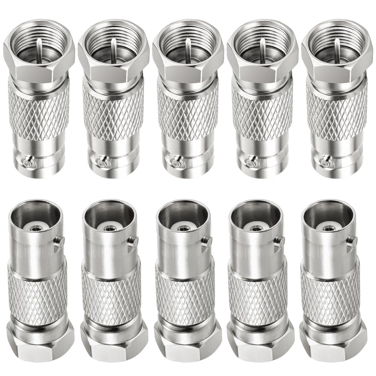 F to BNC, 10 Pack F Male to BNC Female Adapter Coax Connector for Radio Antenna and Video, Applications Security Camera, FM Radio, GPS, Satellite
