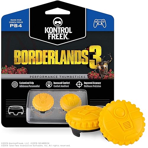 KontrolFreek Borderlands 3 Claptrap Performance Thumbsticks for PlayStation 4 (PS4) and PlayStation 5 (PS5) | 2 Mid-Rise Convex Thumbsticks | Yellow