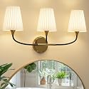 Lanxithen Bathroom Light Fixtures Over Mirror, 3 Light Vanity Light for Bathroom, Black Gold Vanity Light Fixtures with Flared Ivory White Fabric