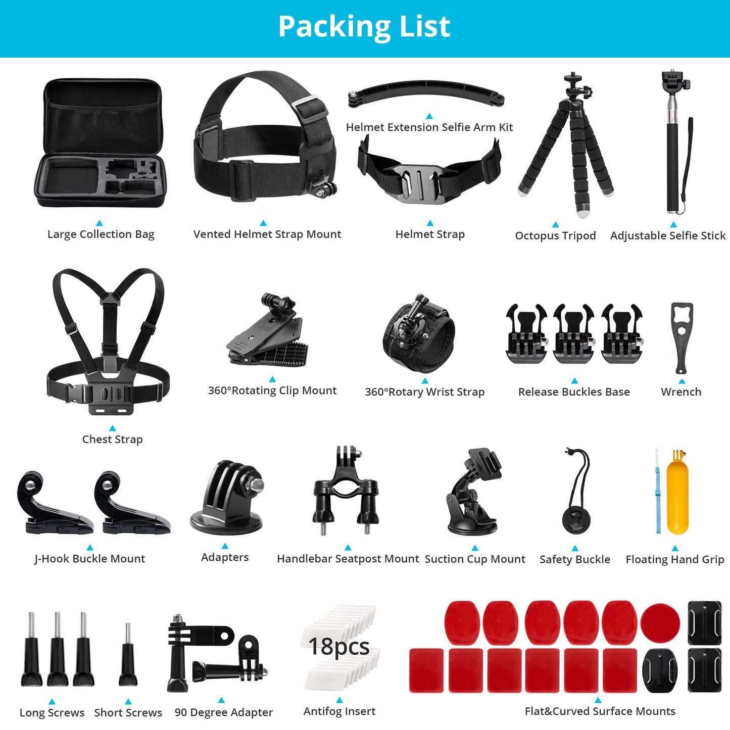 AKASO 60 in 1 Action Camera Accessories Kit Compatible with EK7000/EK7000 Pro/Brave 4/Brave 4 pro/Brave 7 LE/Brave 7/Brave 8/V50X/V50 Pro/V50