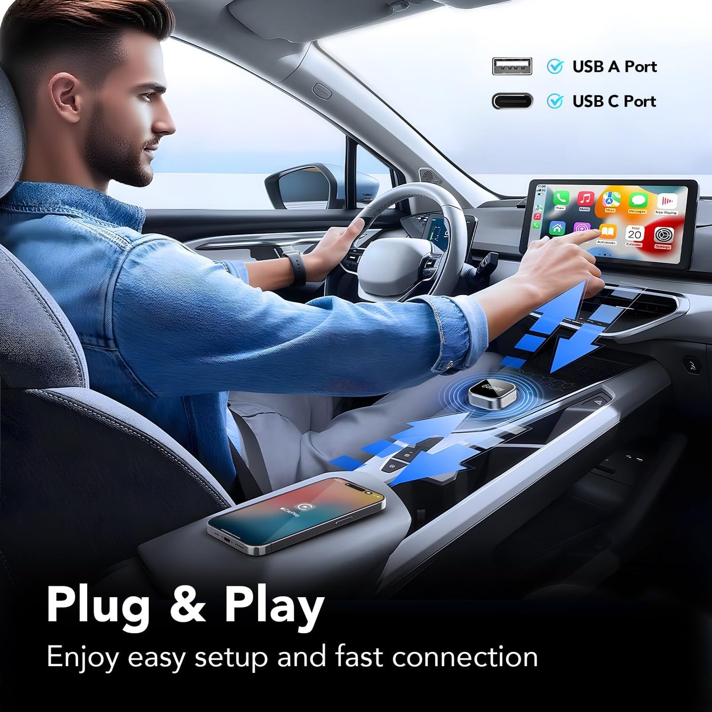 Wireless CarPlay Adapter for iPhone - Converts Wired to Wireless CarPlay, Plug & Play with Stable & Instant Connection, Compact Design with iOS